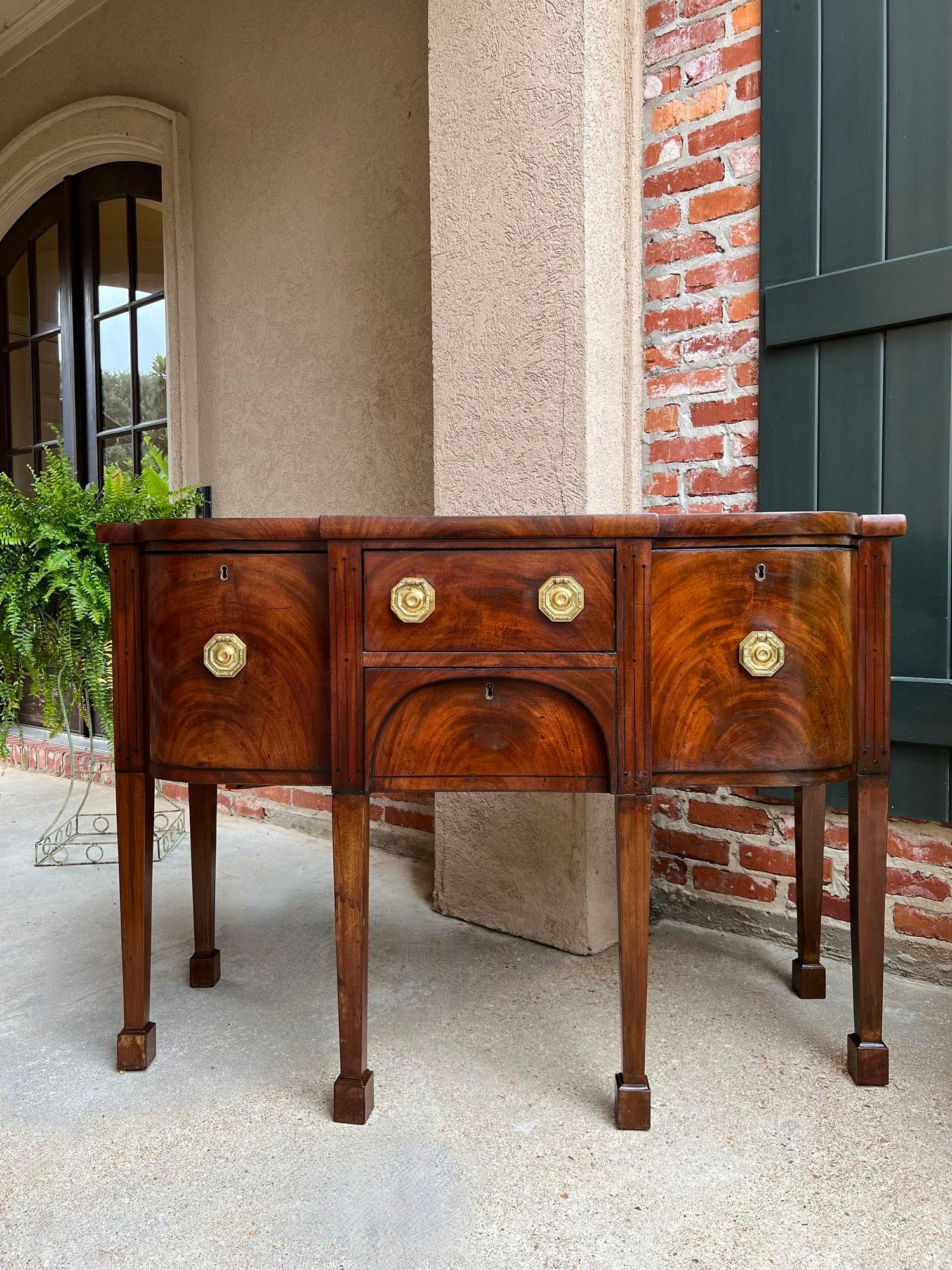 British Antique English Flame Mahogany Buffet Sideboard Regency Neoclassical Style