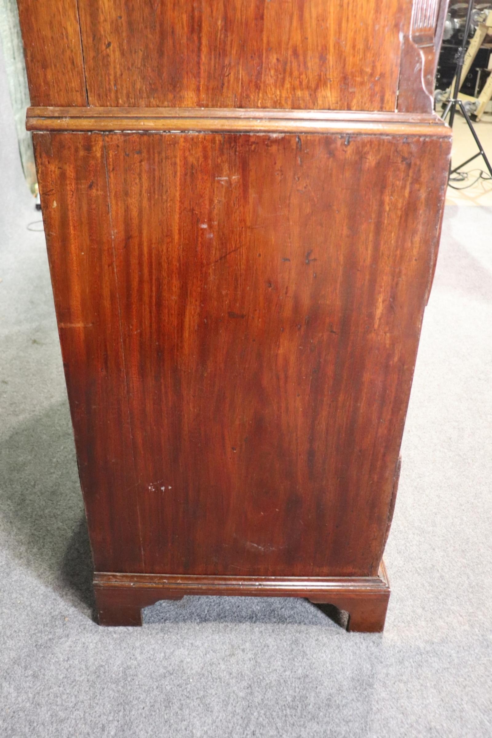 Antique English Flame Mahogany Georgian Walnut Chest on Chest with Desk 8