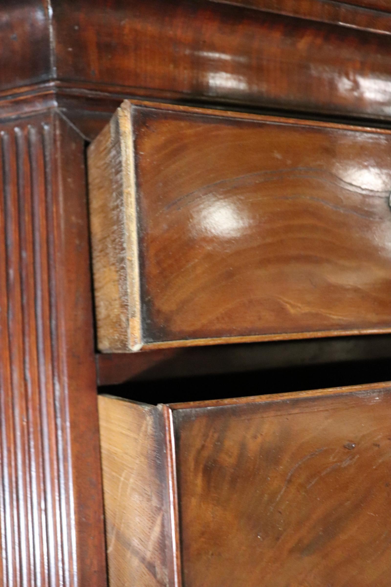 Antique English Flame Mahogany Georgian Walnut Chest on Chest with Desk 3
