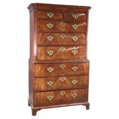 Antique English Flame Mahogany Georgian Walnut Chest on Chest with Desk