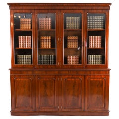 Antique English Flame Mahogany Library Bookcase 19th C 223x217cm Antique English Flame Mahogany Library Bookcase 19th C 223x217cm