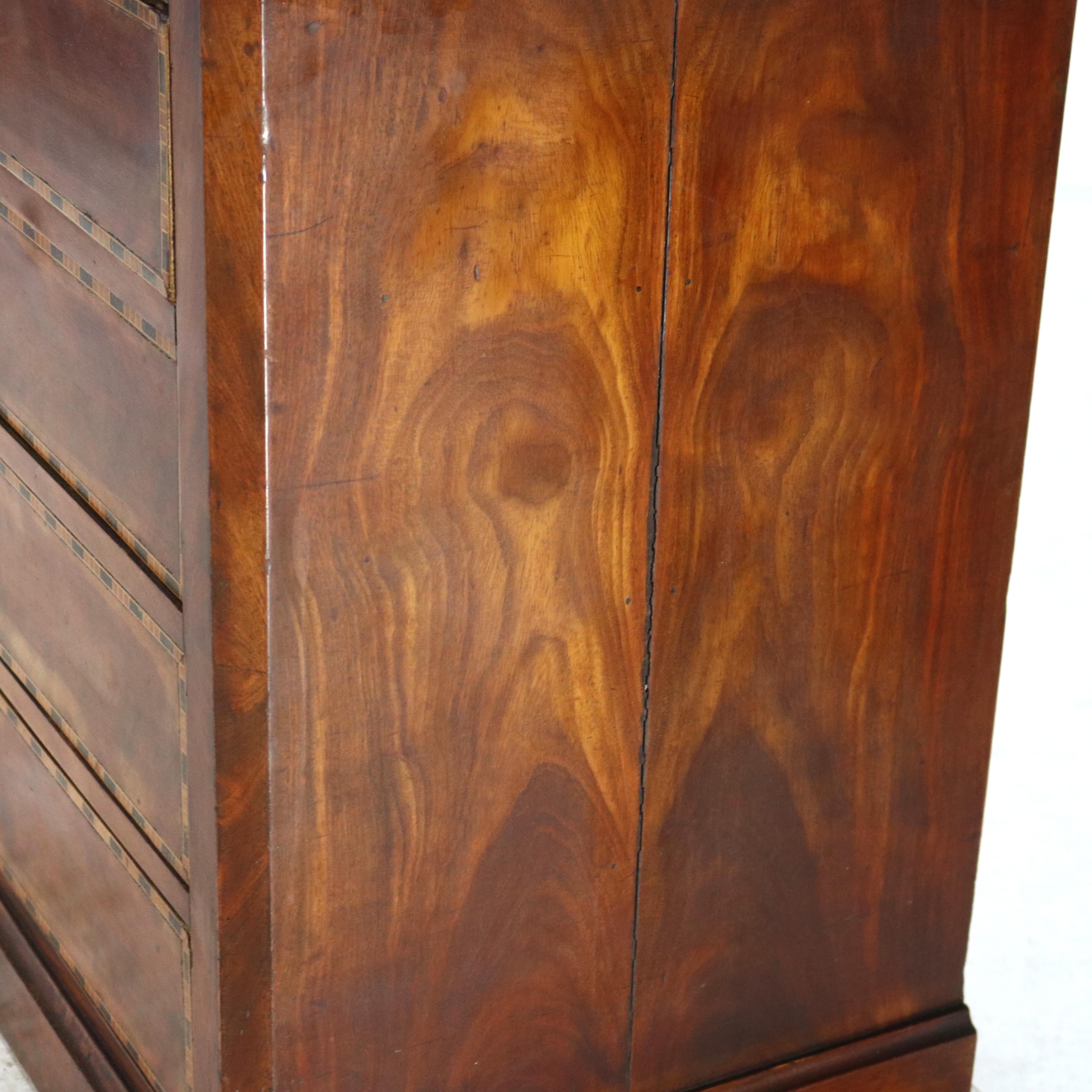 Antique English Flame Mahogany Satinwood Inlaid 4-Drawer Dressers 18th-19thC 5