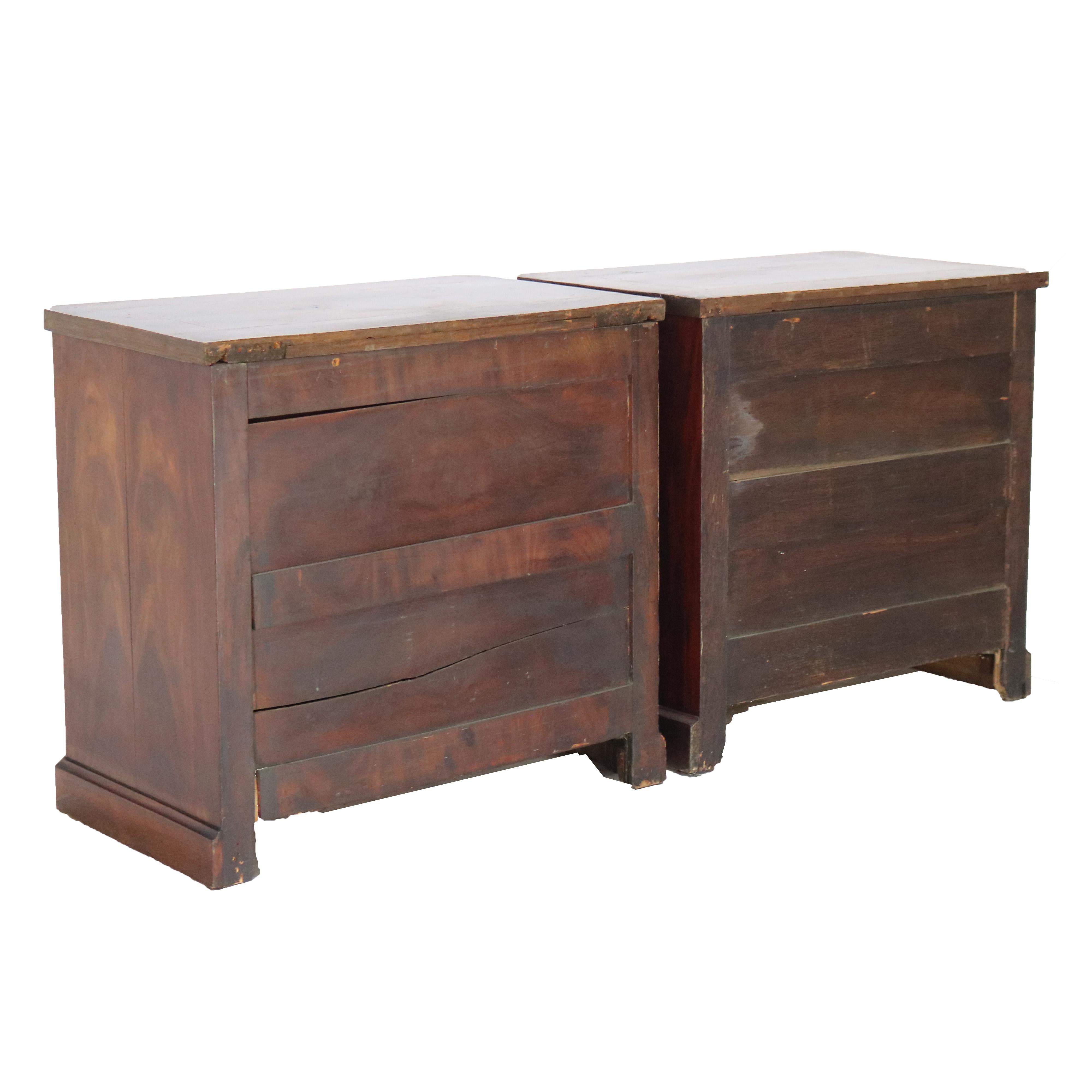 Antique English Flame Mahogany Satinwood Inlaid 4-Drawer Dressers 18th-19thC 14