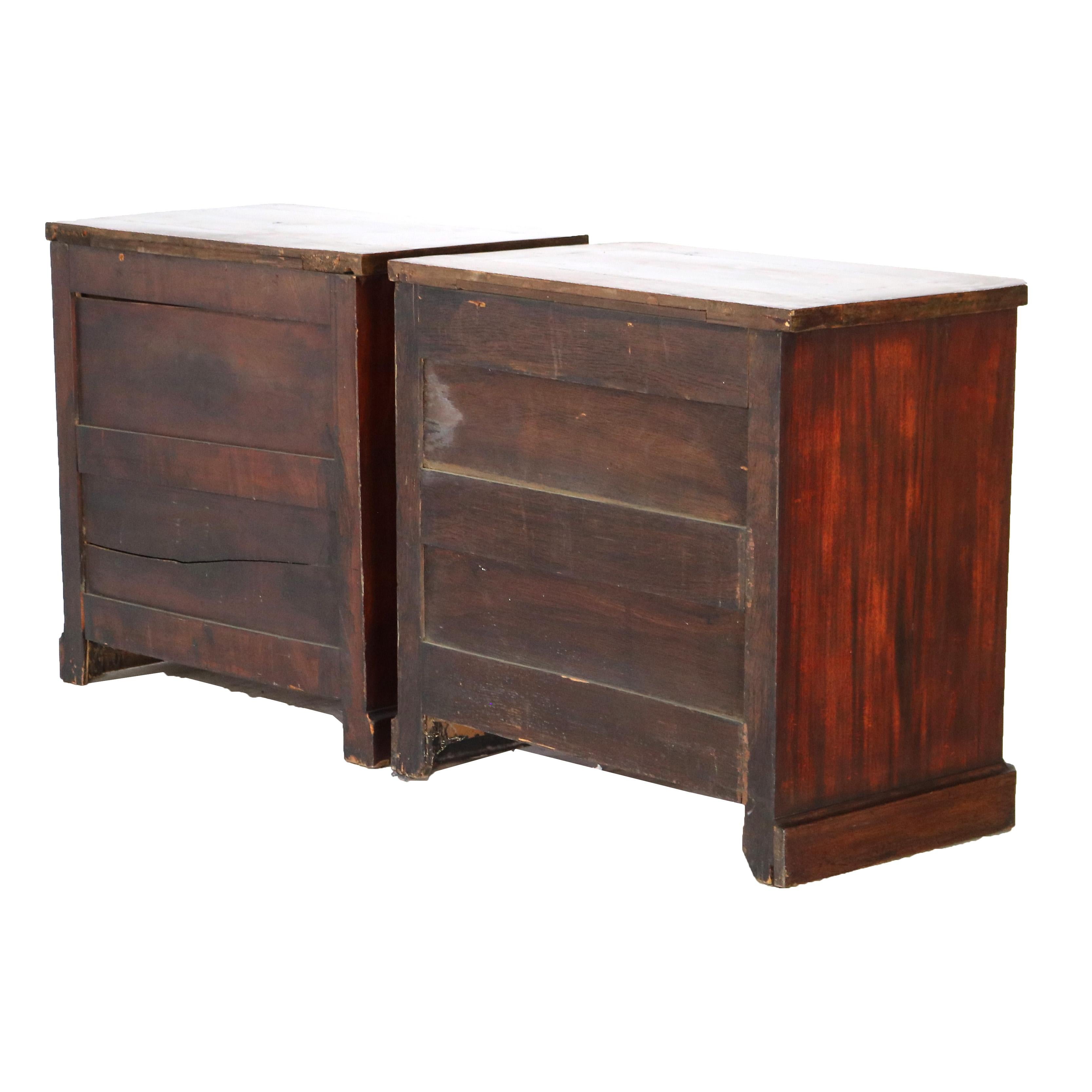 Antique English Flame Mahogany Satinwood Inlaid 4-Drawer Dressers 18th-19thC 15