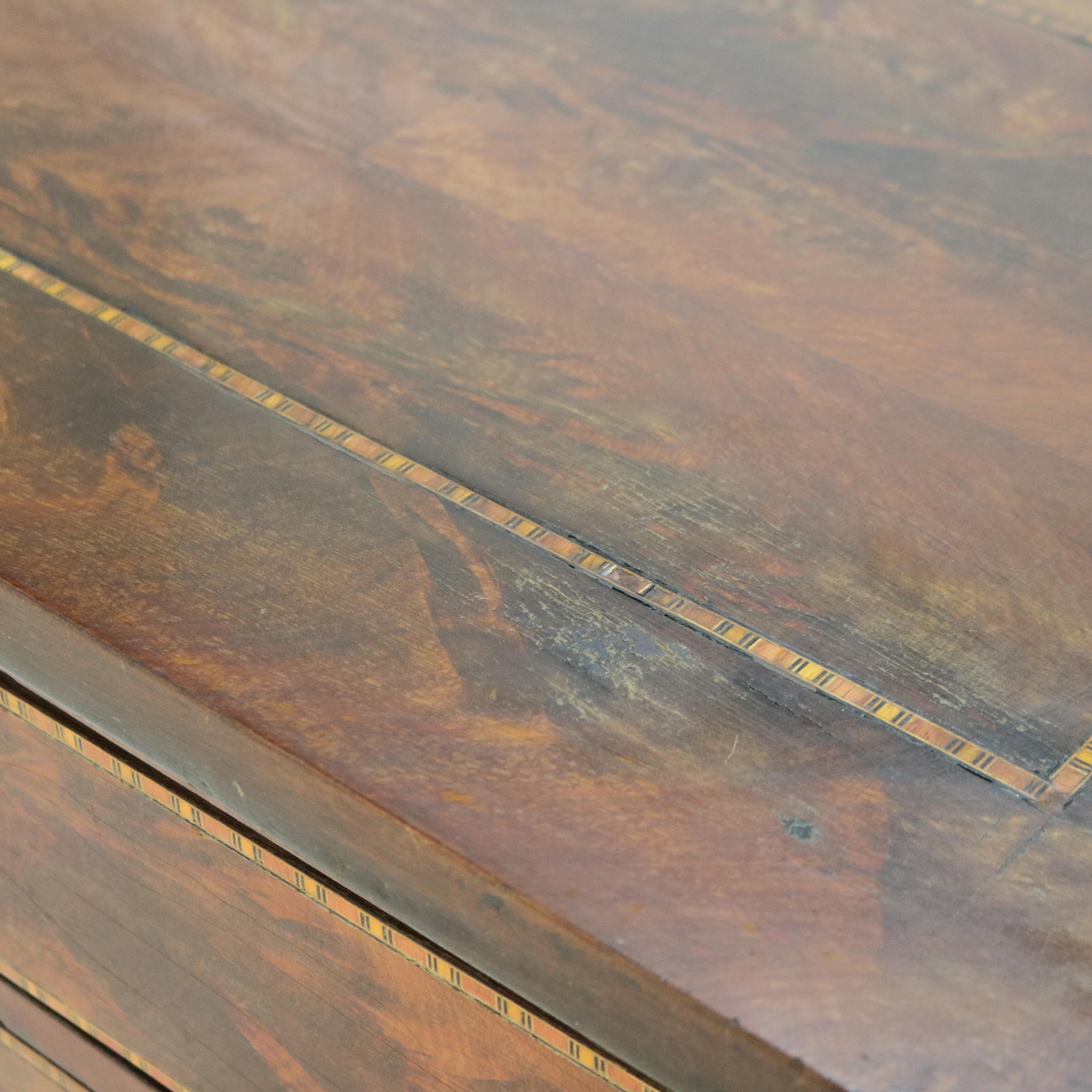 Antique English Flame Mahogany Satinwood Inlaid 4-Drawer Dressers 18th-19thC 1