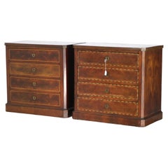 Antique English Flame Mahogany Satinwood Inlaid 4-Drawer Dressers 18th-19thC