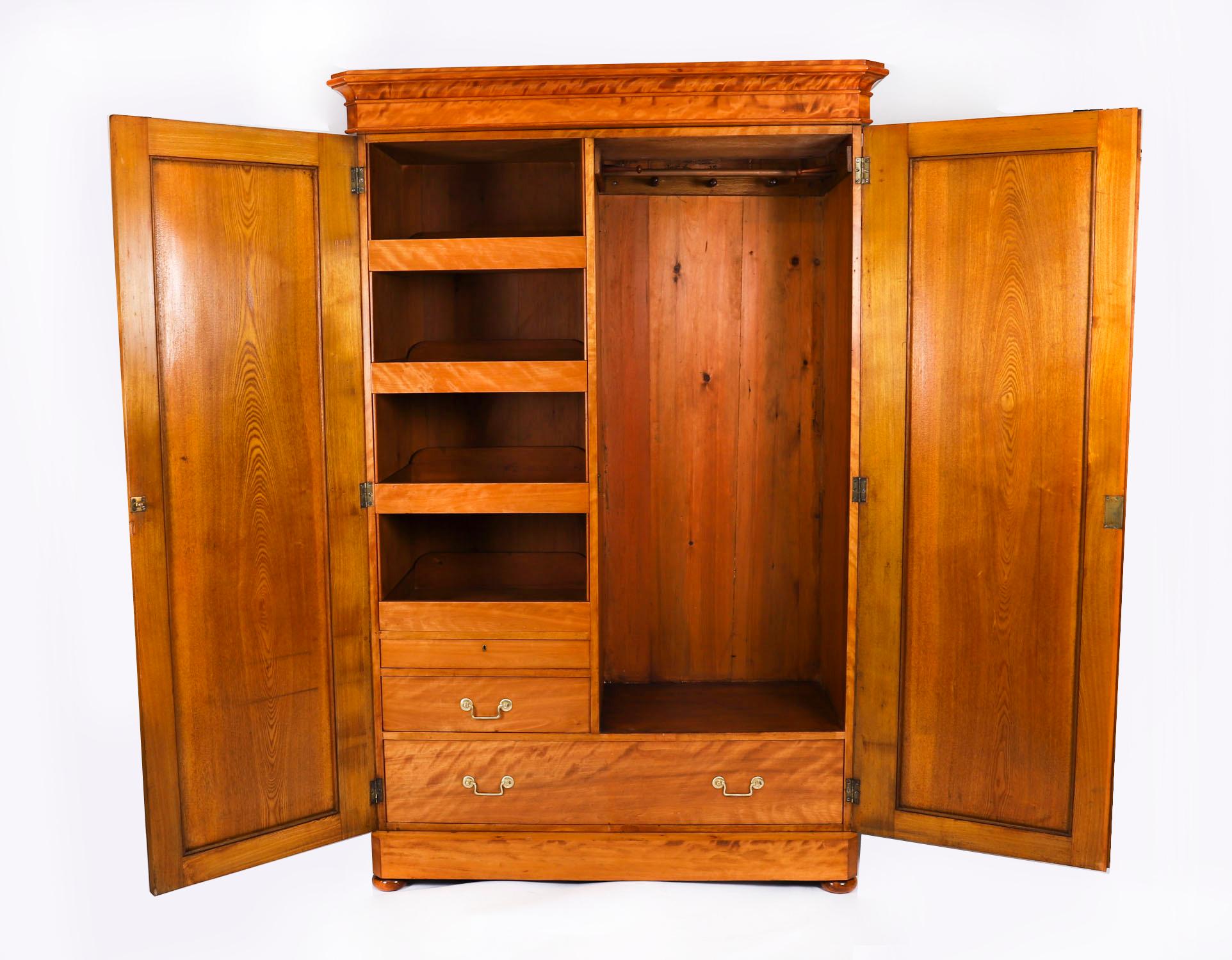Armario antiguo inglés de dos puertas de madera satinada Siglo XIX en venta 5