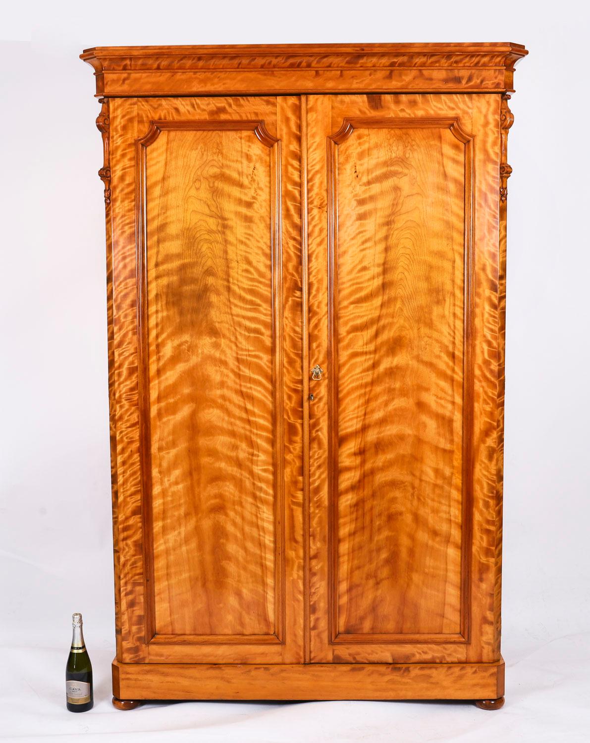 Armario antiguo inglés de dos puertas de madera satinada Siglo XIX en venta 11