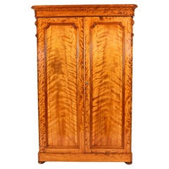 Antique English Flame Satinwood Two Door Wardrobe 19th Century