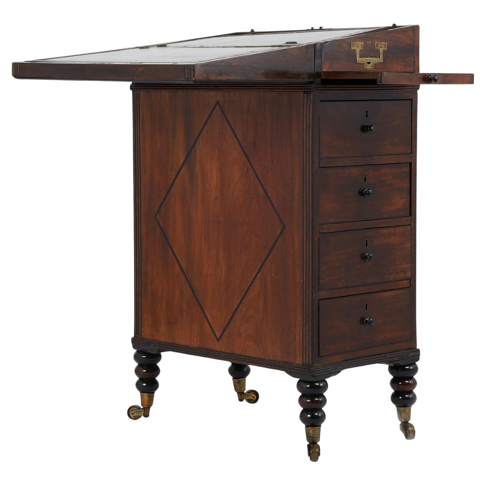 Antique English Flip Top Campaign Desk on Stand