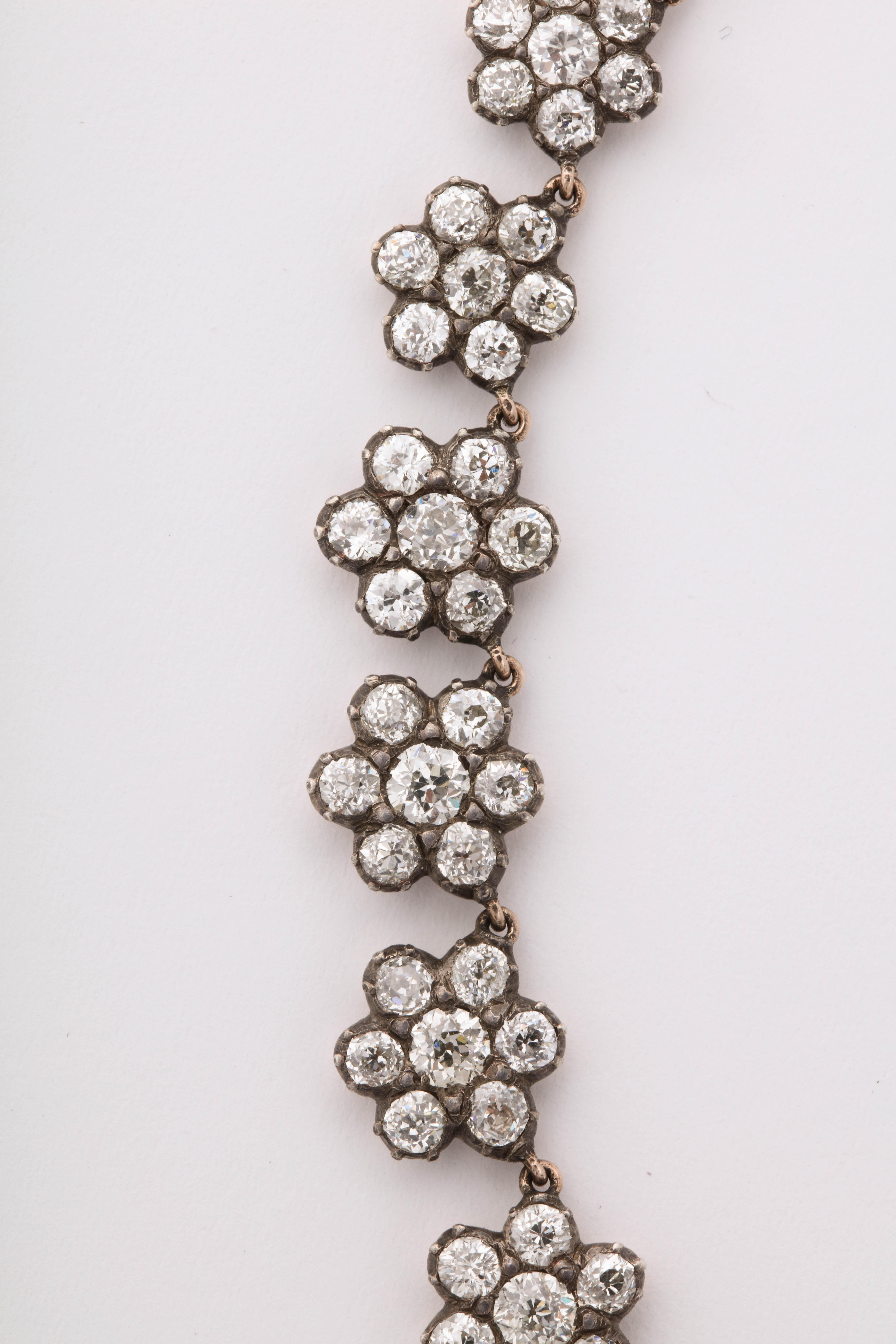 Georgian Antique English Floral Cluster Diamond Necklace