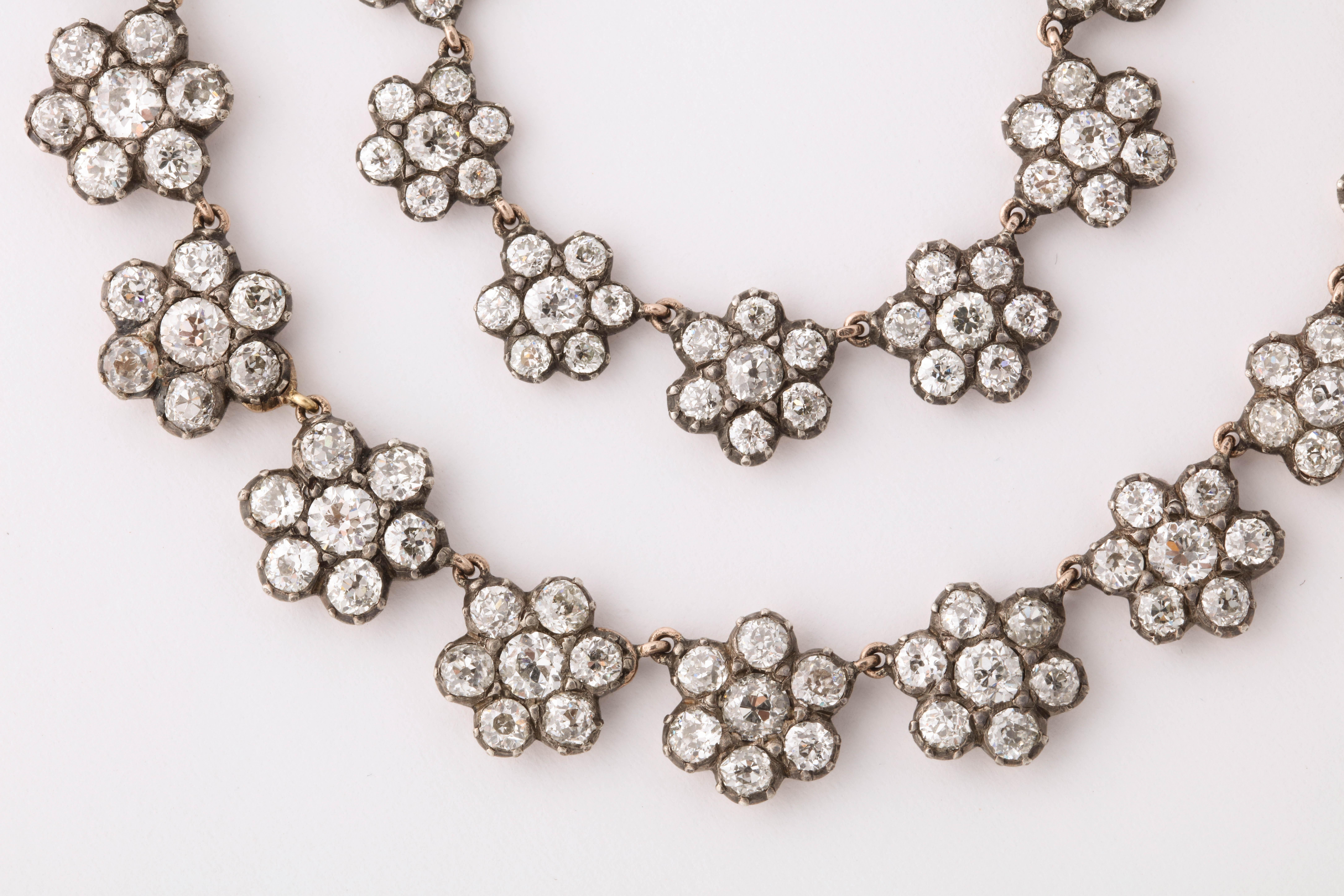 Women's Antique English Floral Cluster Diamond Necklace