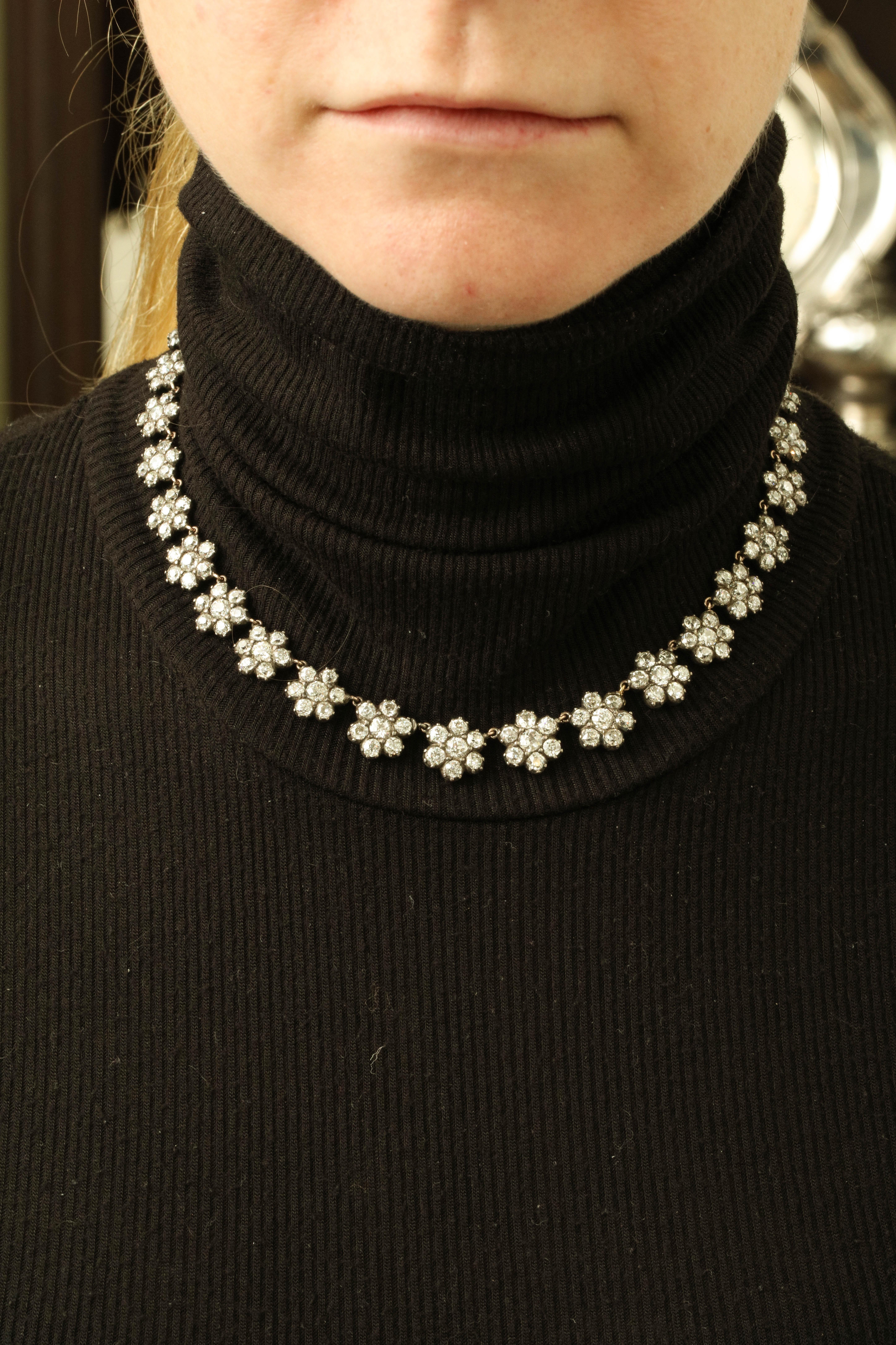 Antique English Floral Cluster Diamond Necklace 2