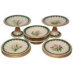Antique English Floral Dishes Set of Tall and Short Tazzas and Dessert Plates