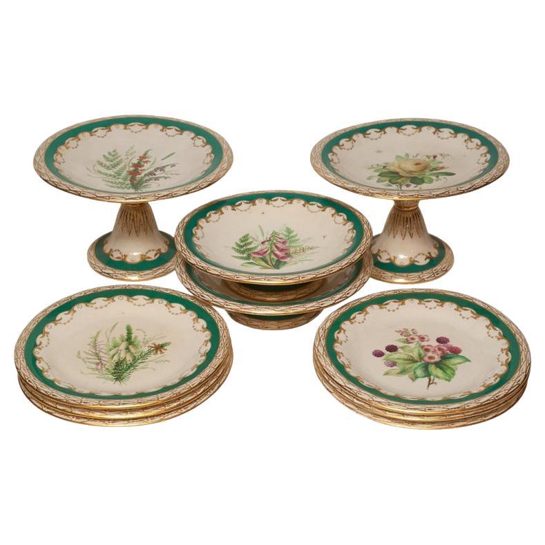 Antiguos Platos Florales Ingleses Juego de Tazzas Altas y Cortas y Platos de Postre