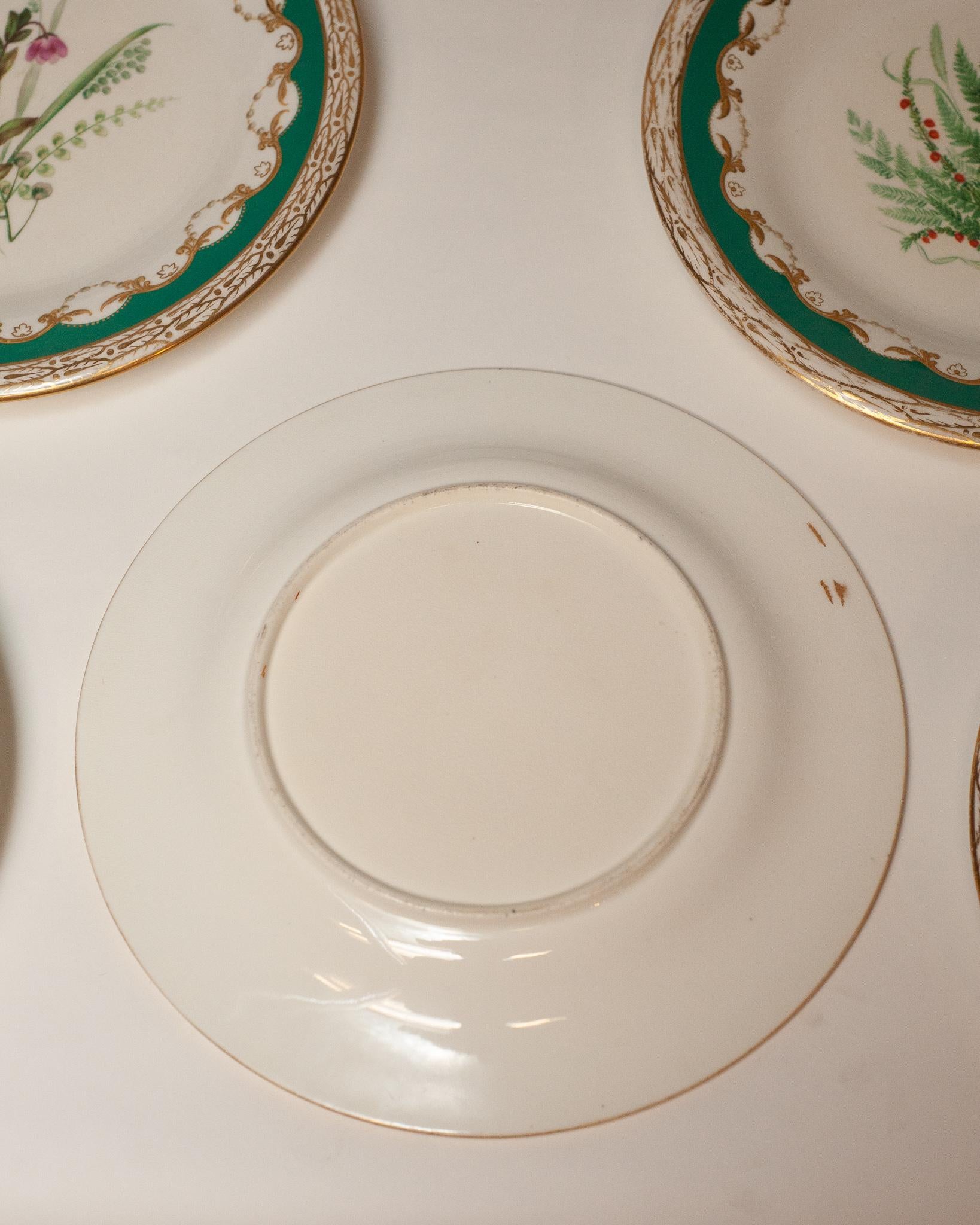 Porcelain Antique English Floral Dishes Set of Tall and Short Tazzas and Dessert Plates For Sale