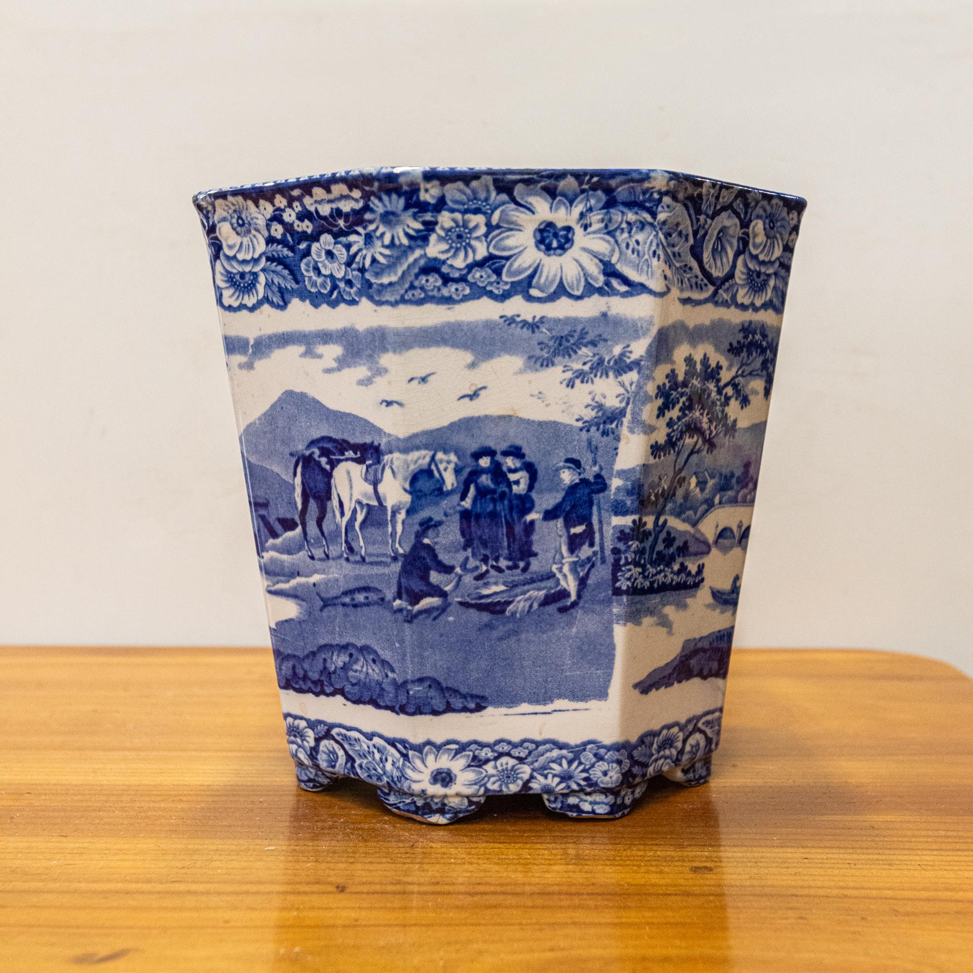 Antique English Flower Ceramic Cachepot For Sale 5