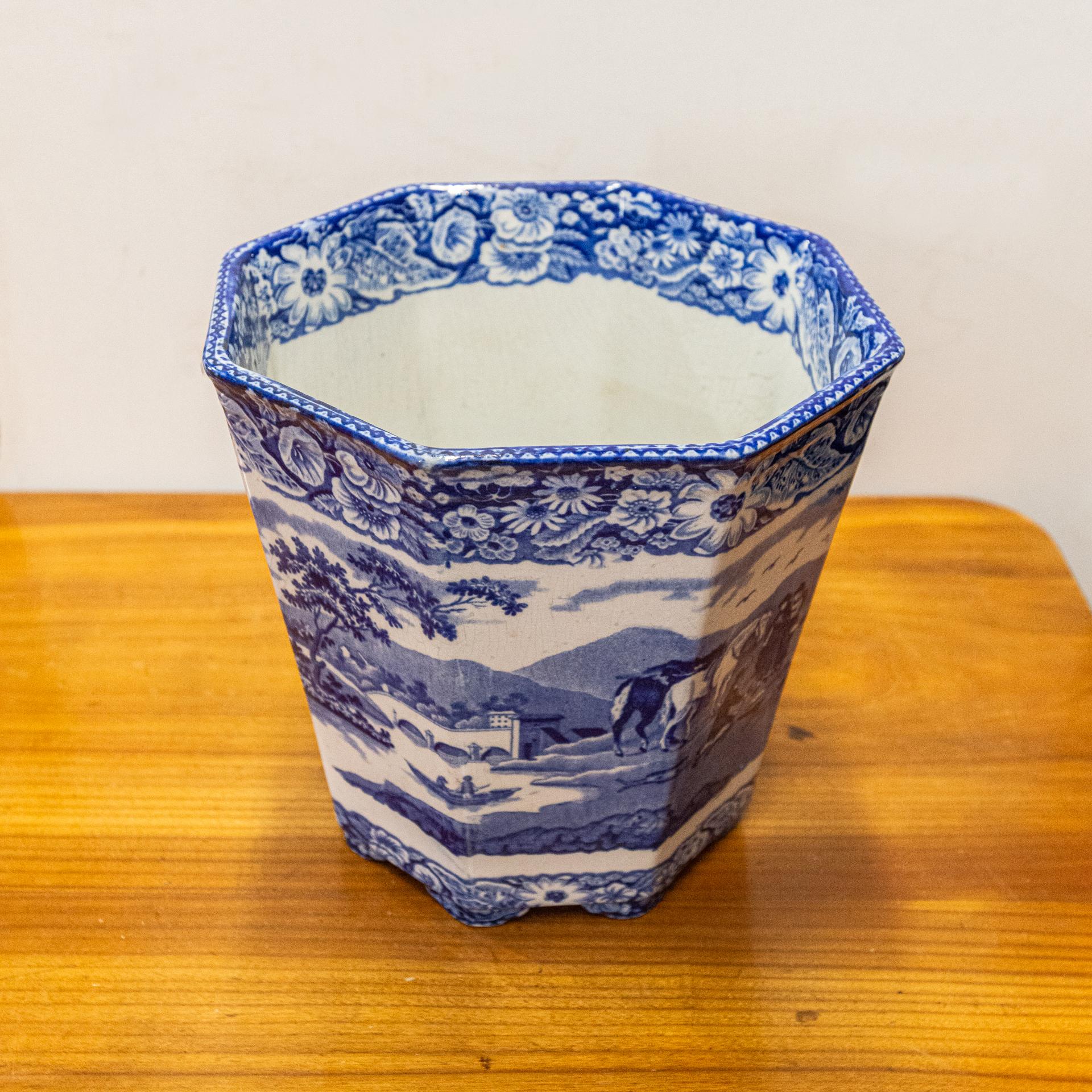 Antique English Flower Ceramic Cachepot For Sale 6