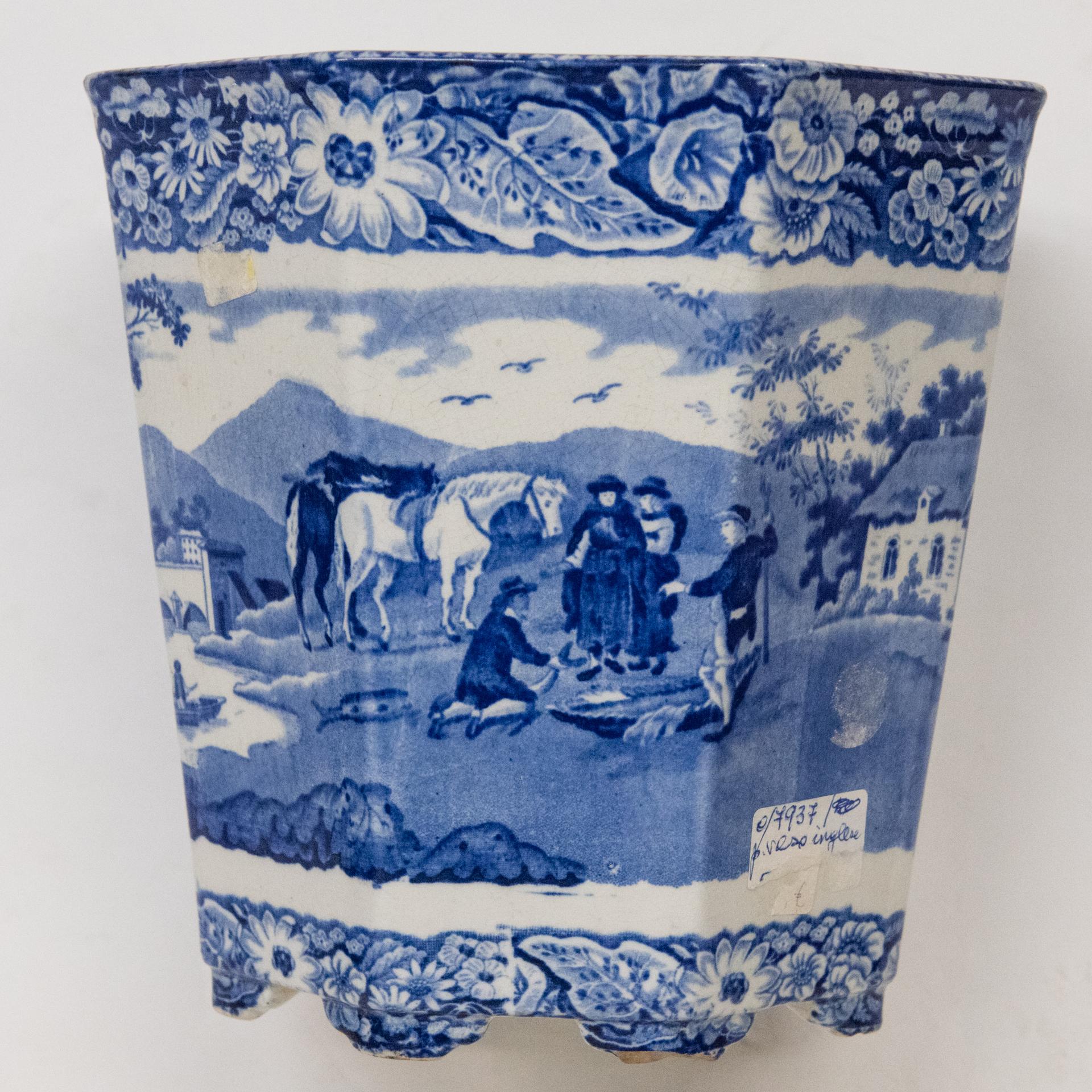 19th Century Antique English Flower Ceramic Cachepot For Sale
