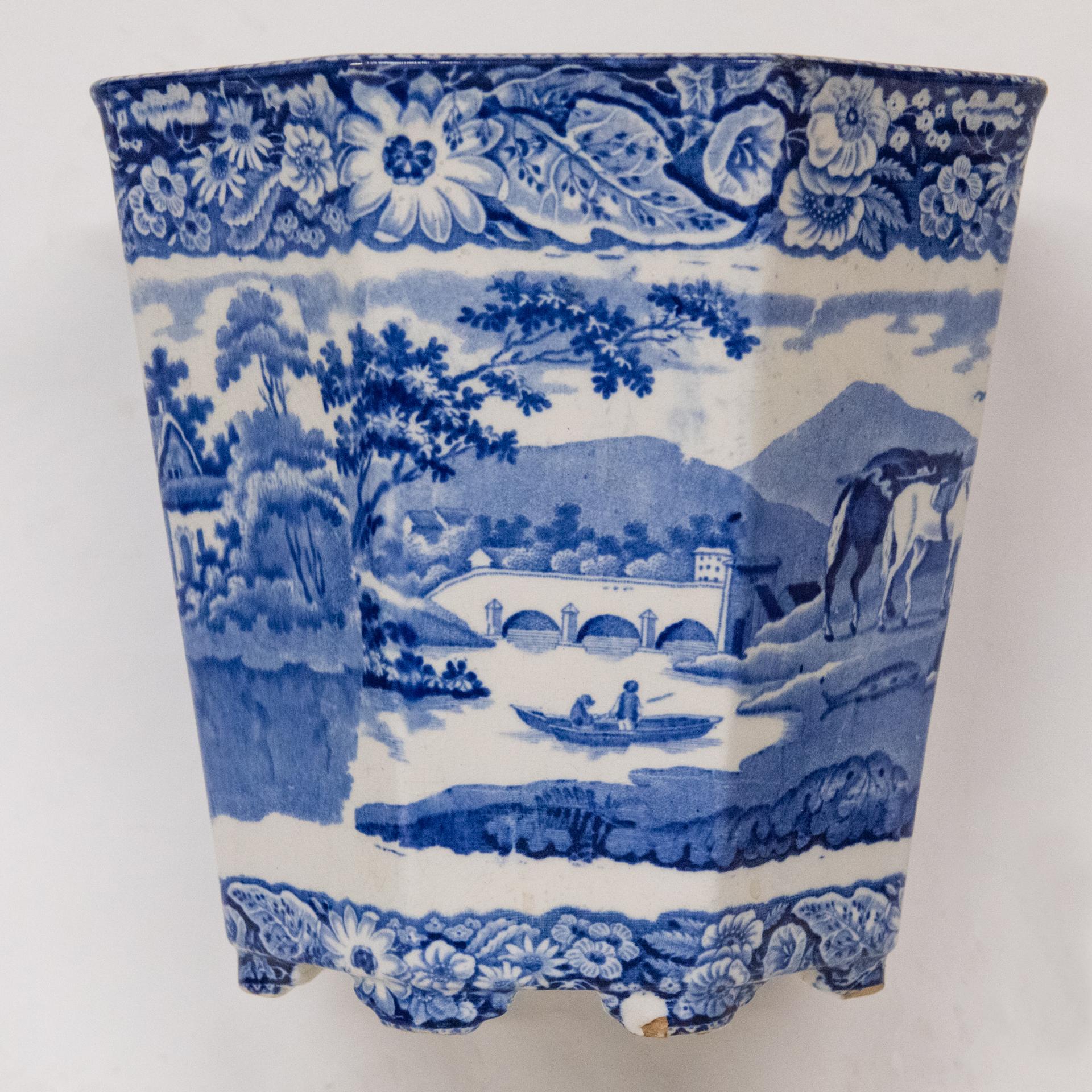 Antique English Flower Ceramic Cachepot For Sale 2