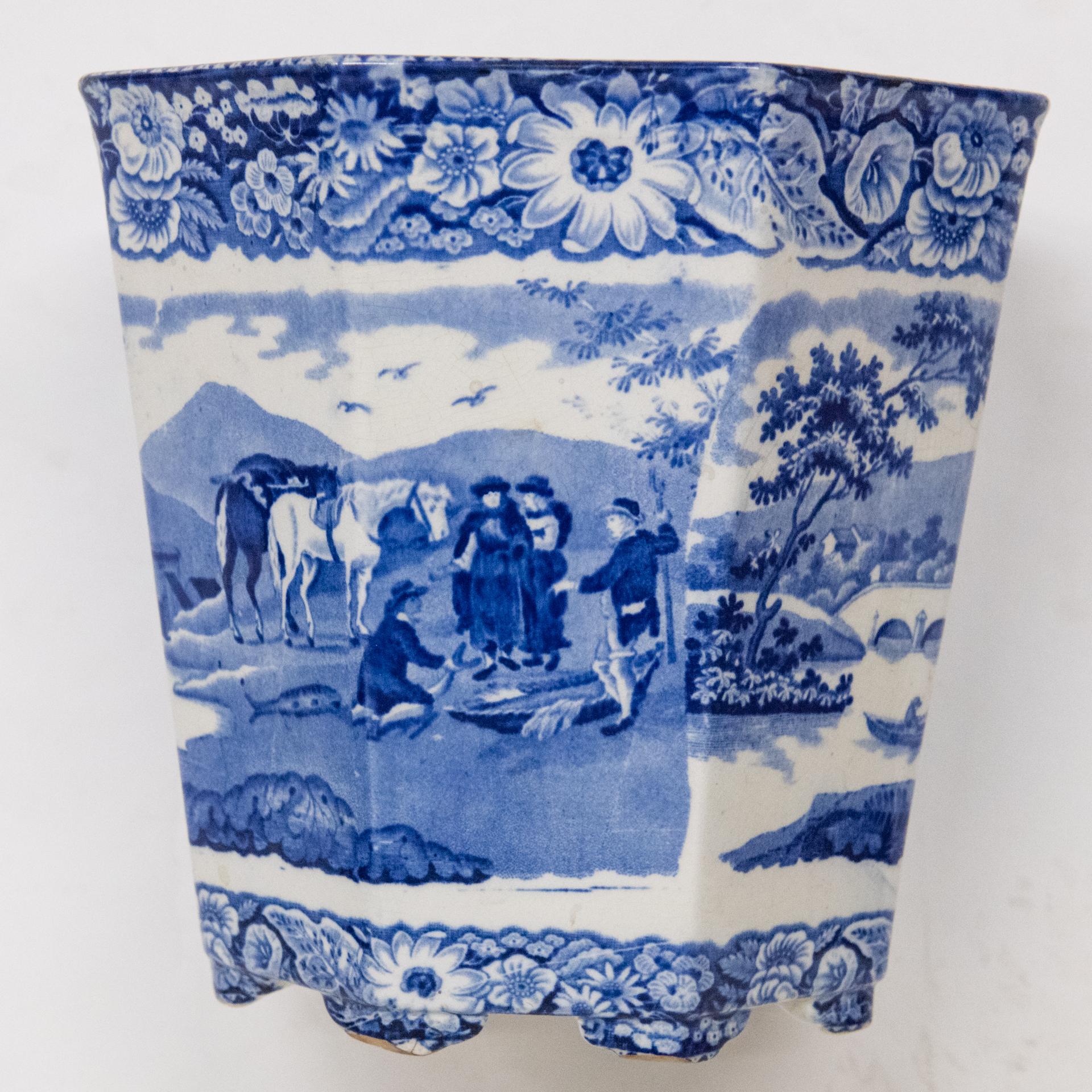 Antique English Flower Ceramic Cachepot For Sale 3