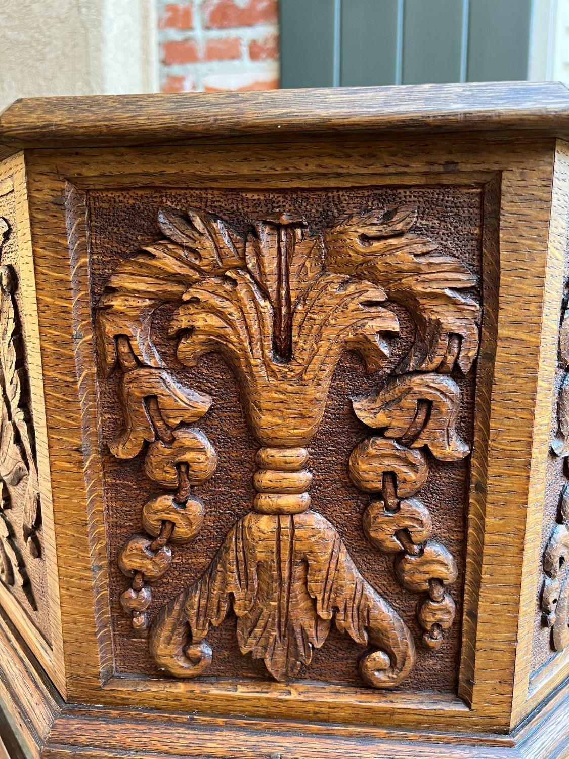 Antique English Flower Planter Drink Wine Server Carved Oak w Liner Fireplace 11
