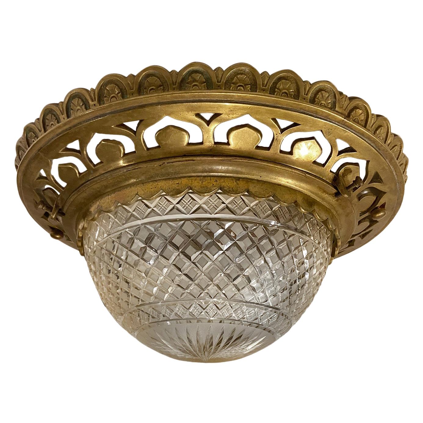 Antique English Flushmounted Light Fixture For Sale