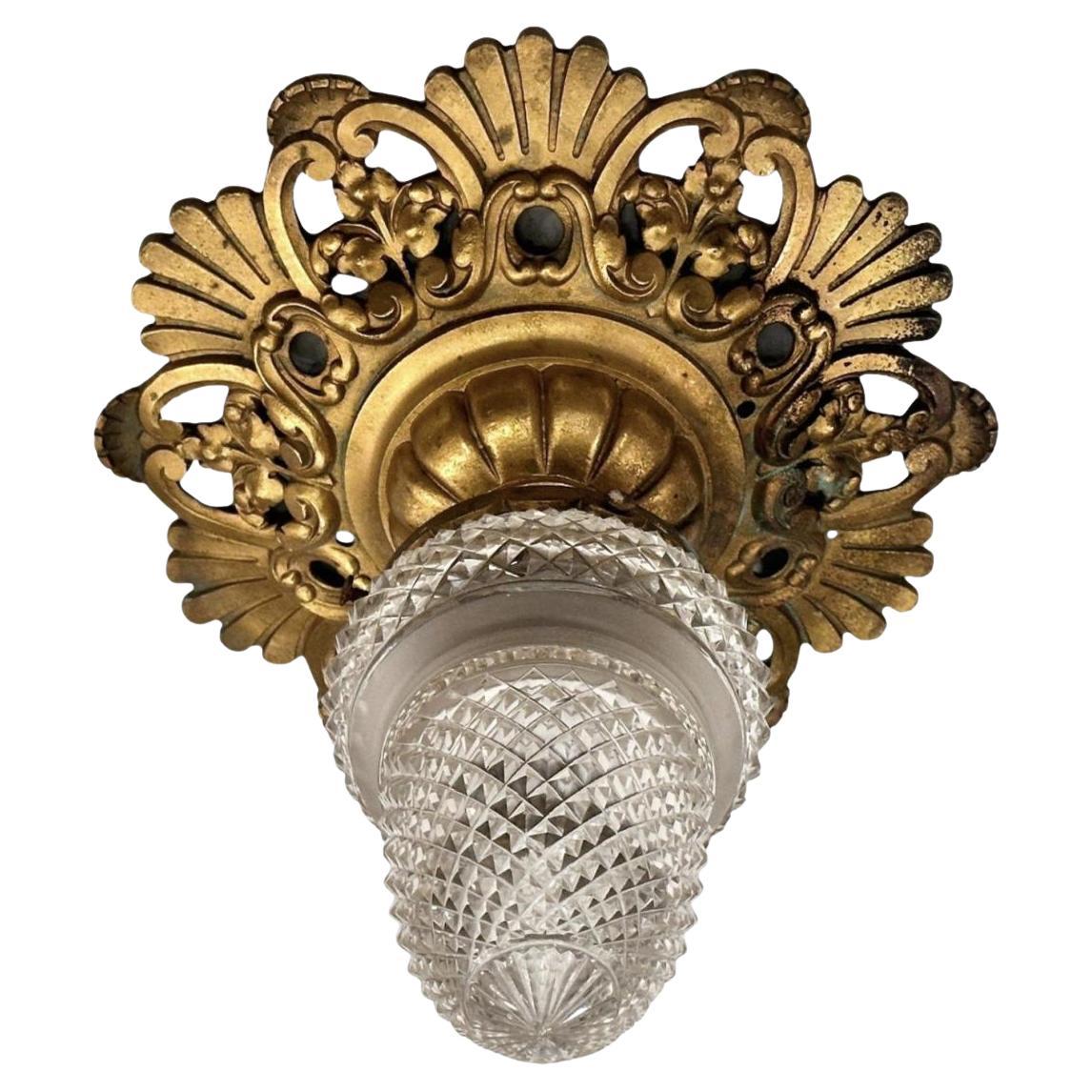 Antique English Flushmount Light Fixture For Sale