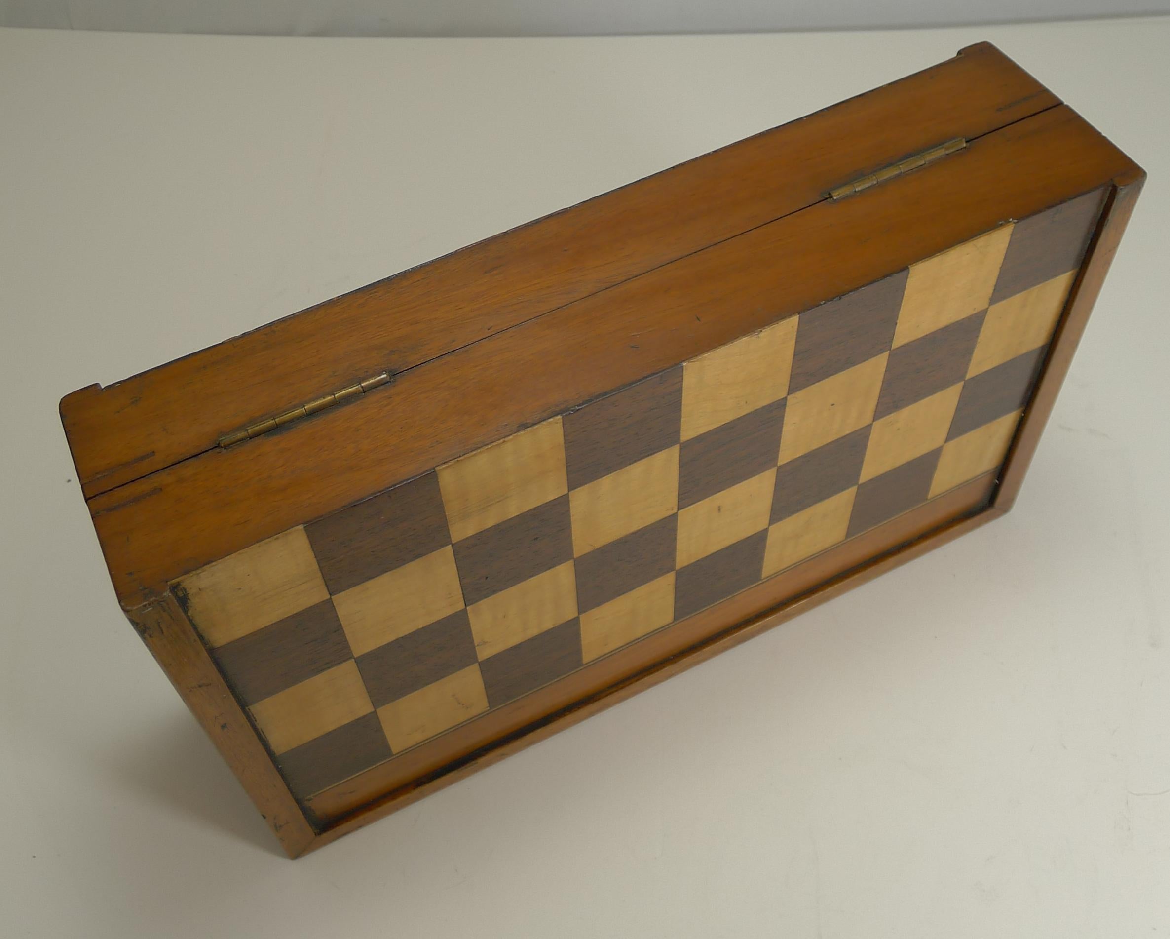 Antique English Folding Chess / Backgammon / Checkers Board, circa 1890-1900 In Good Condition In Bath, GB