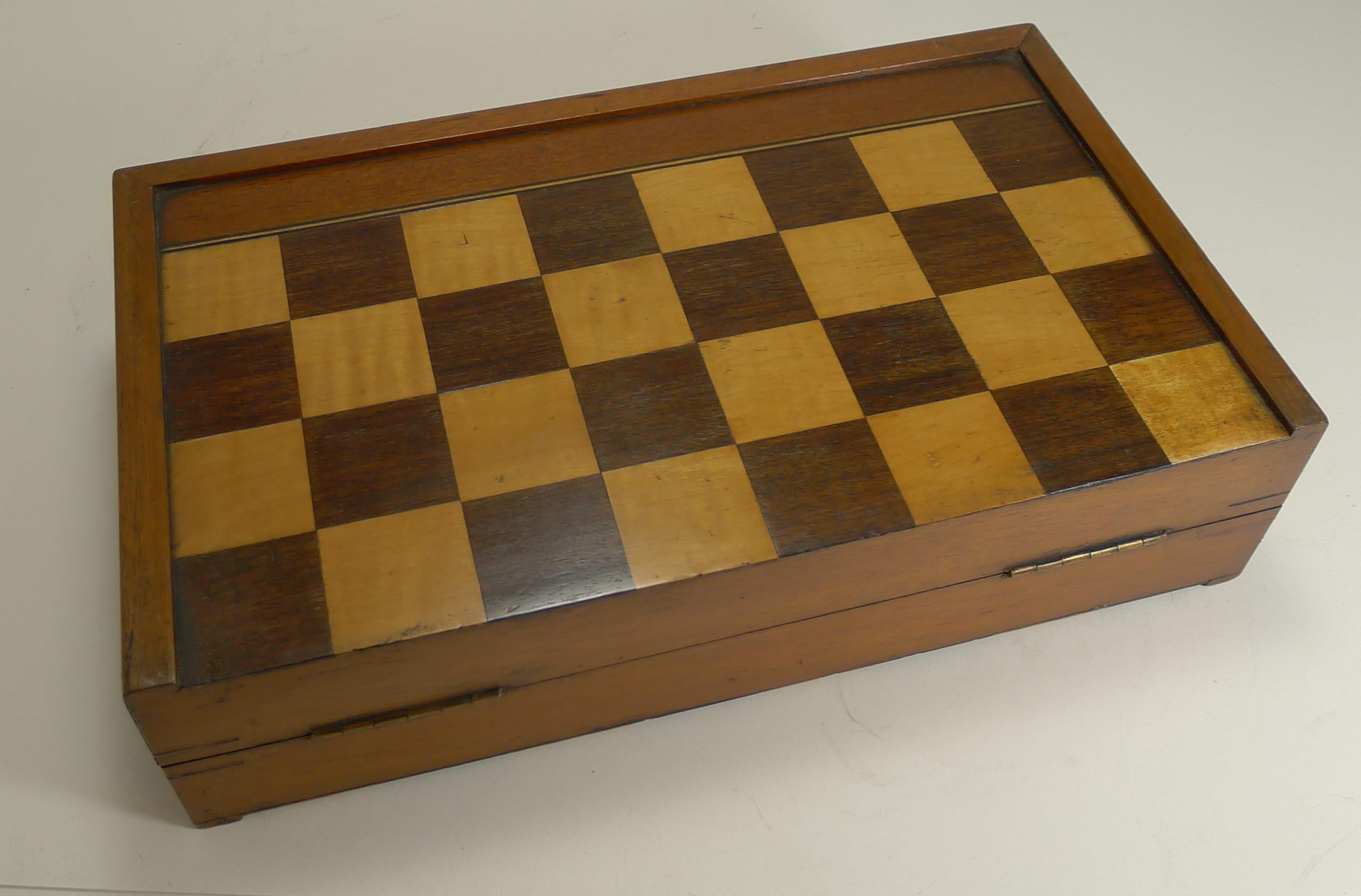 Late 19th Century Antique English Folding Chess / Backgammon / Checkers Board, circa 1890-1900