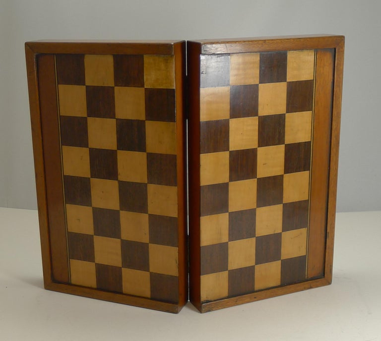 Antique English Folding Chess / Backgammon / Checkers Board, circa 1890 ...