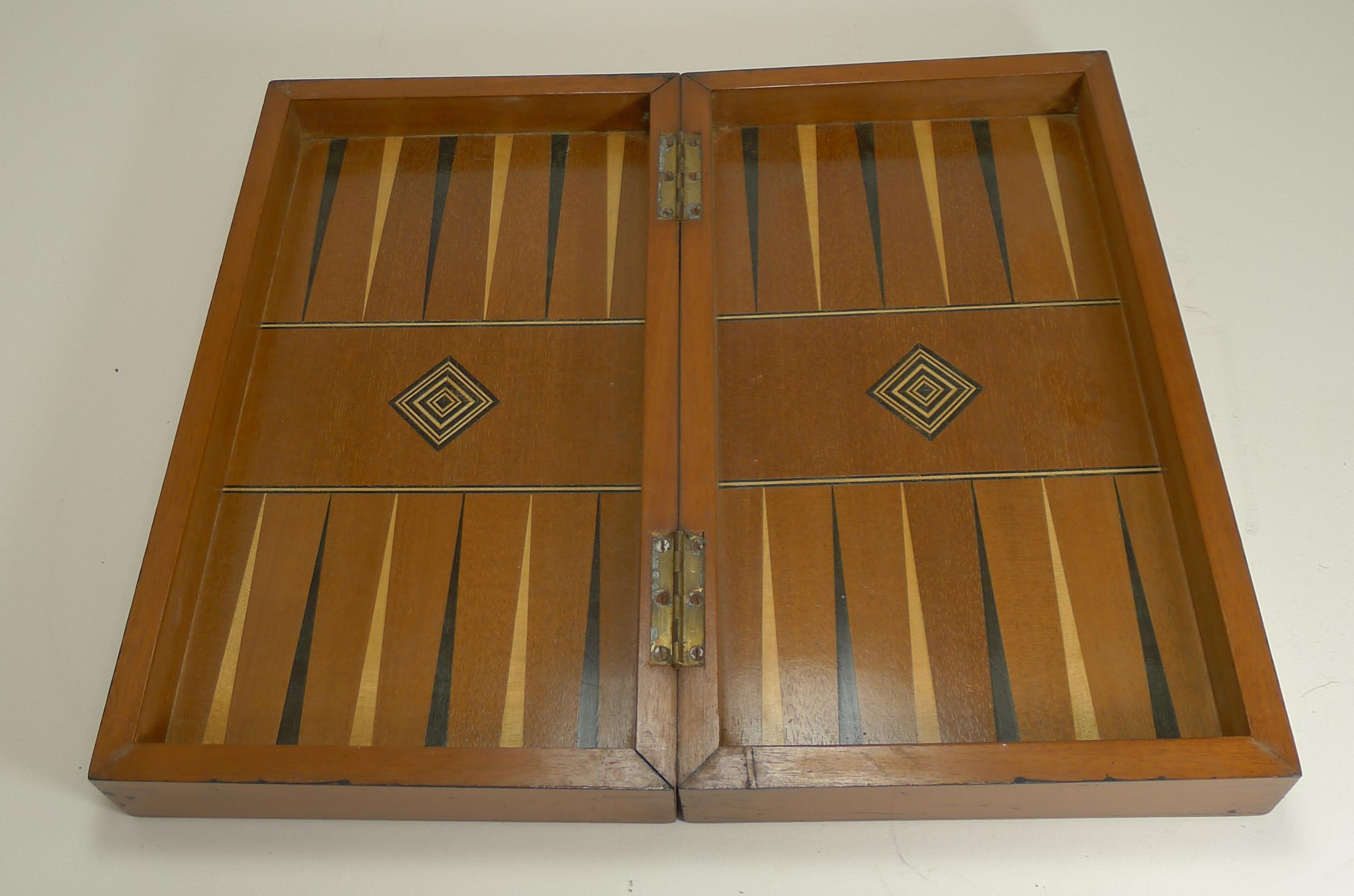 Antique English Folding Chess / Backgammon / Checkers Board, circa 1890-1900 1