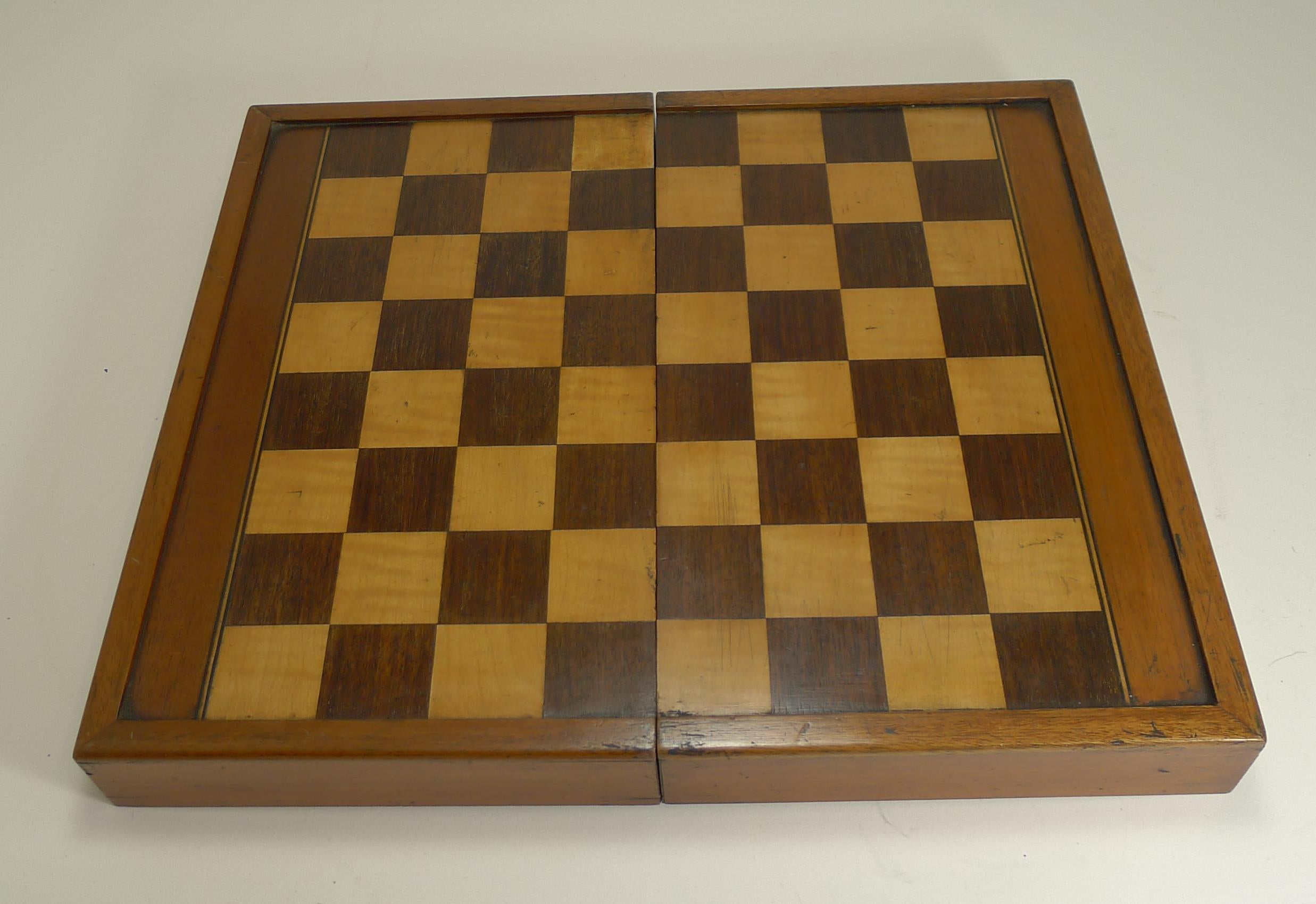 Antique English Folding Chess / Backgammon / Checkers Board, circa 1890-1900 2