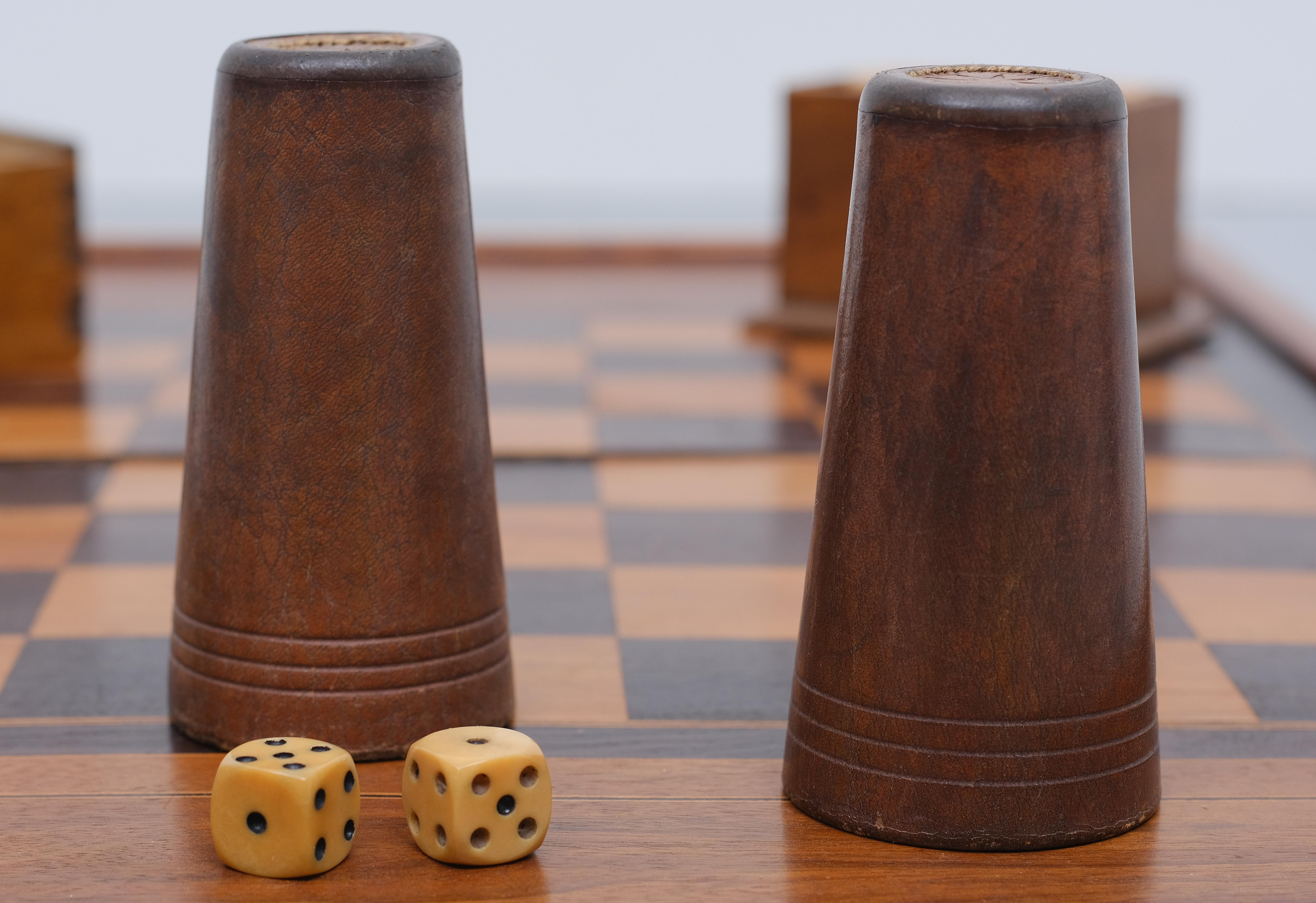 Antique English Folding Chess / Games Box with 5 Games 3