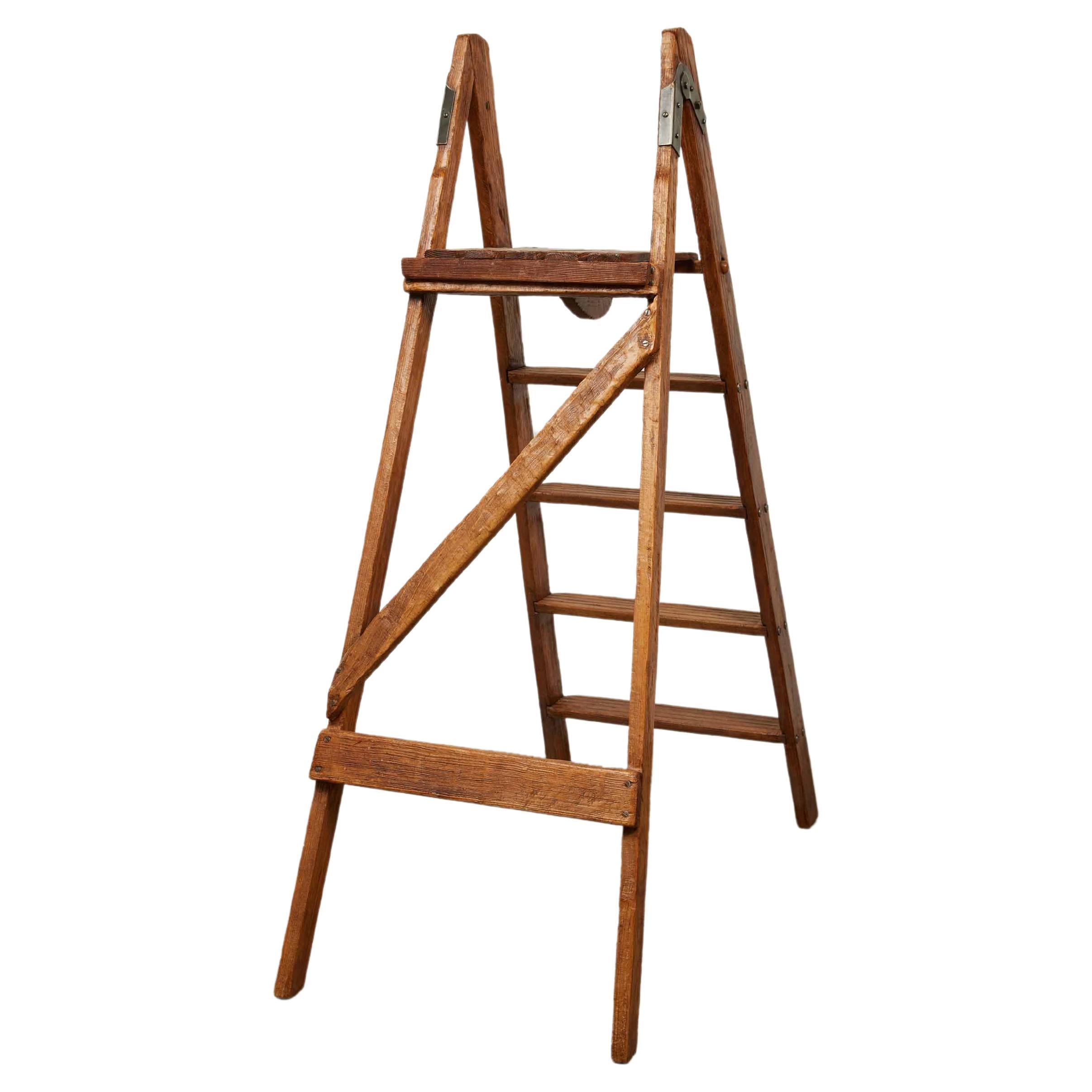 Antique English Folding Library Step Ladder, 1800s adorned with aged iron hardware.

This exquisite antique English library ladder, dating back to the 1800s, is a testament to the unmatched craftsmanship of the period. This folding ladder stands as