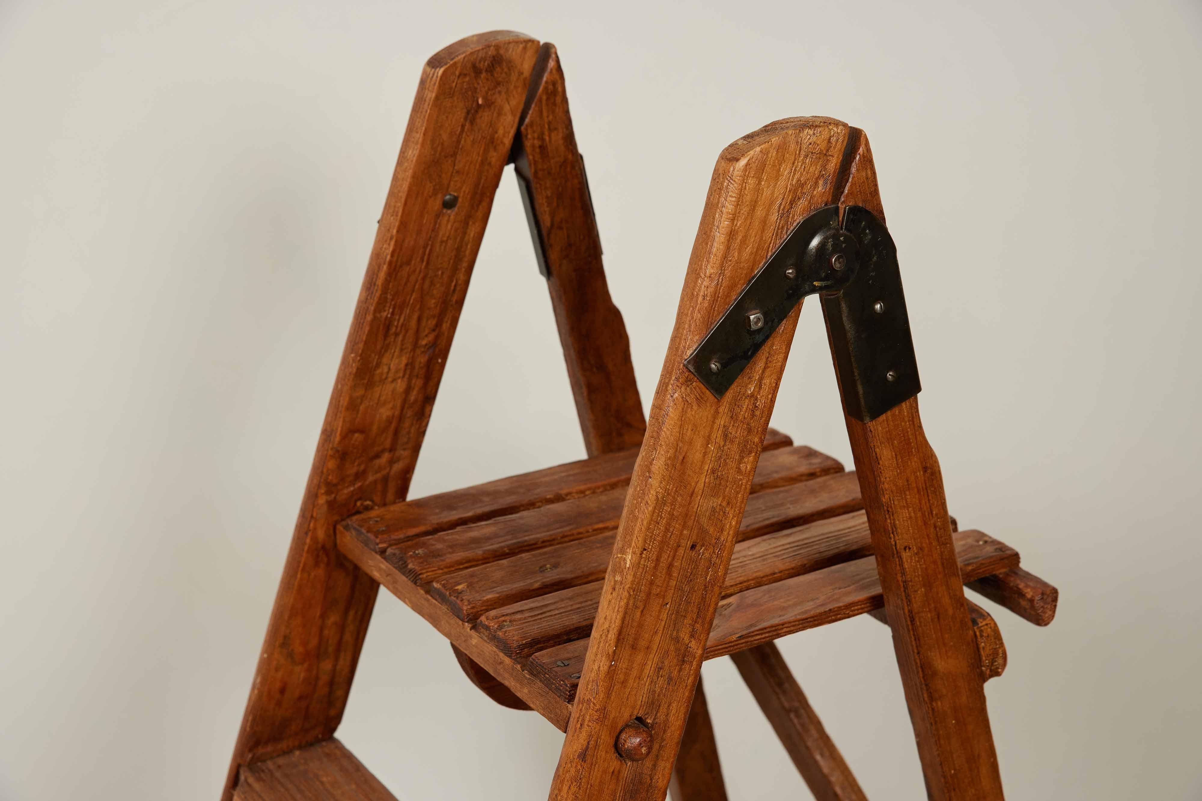 Hand-Carved Antique English Folding Library Step Ladder, 1880s
