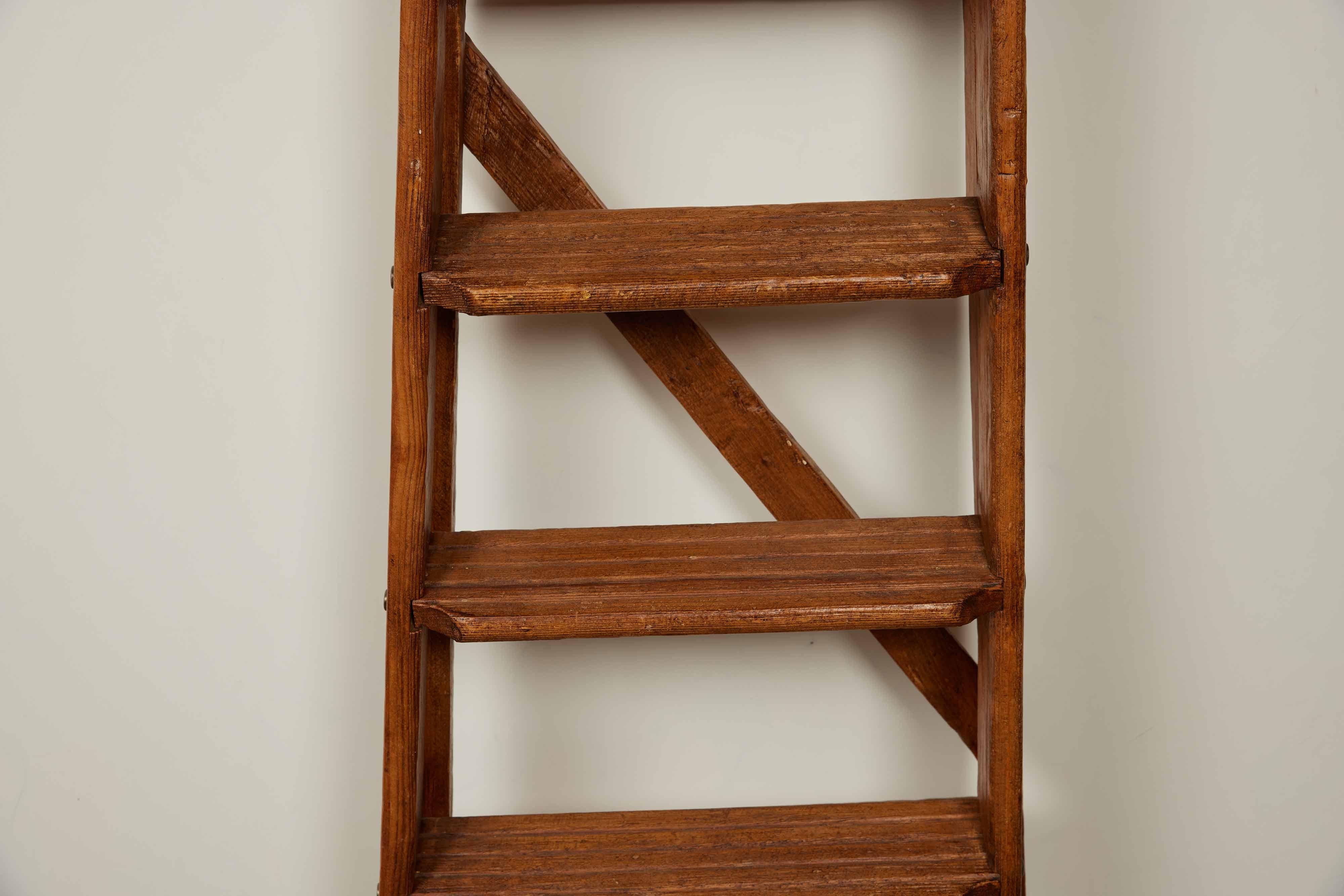 Hand-Carved Antique English Folding Library Step Ladder, 1880s For Sale