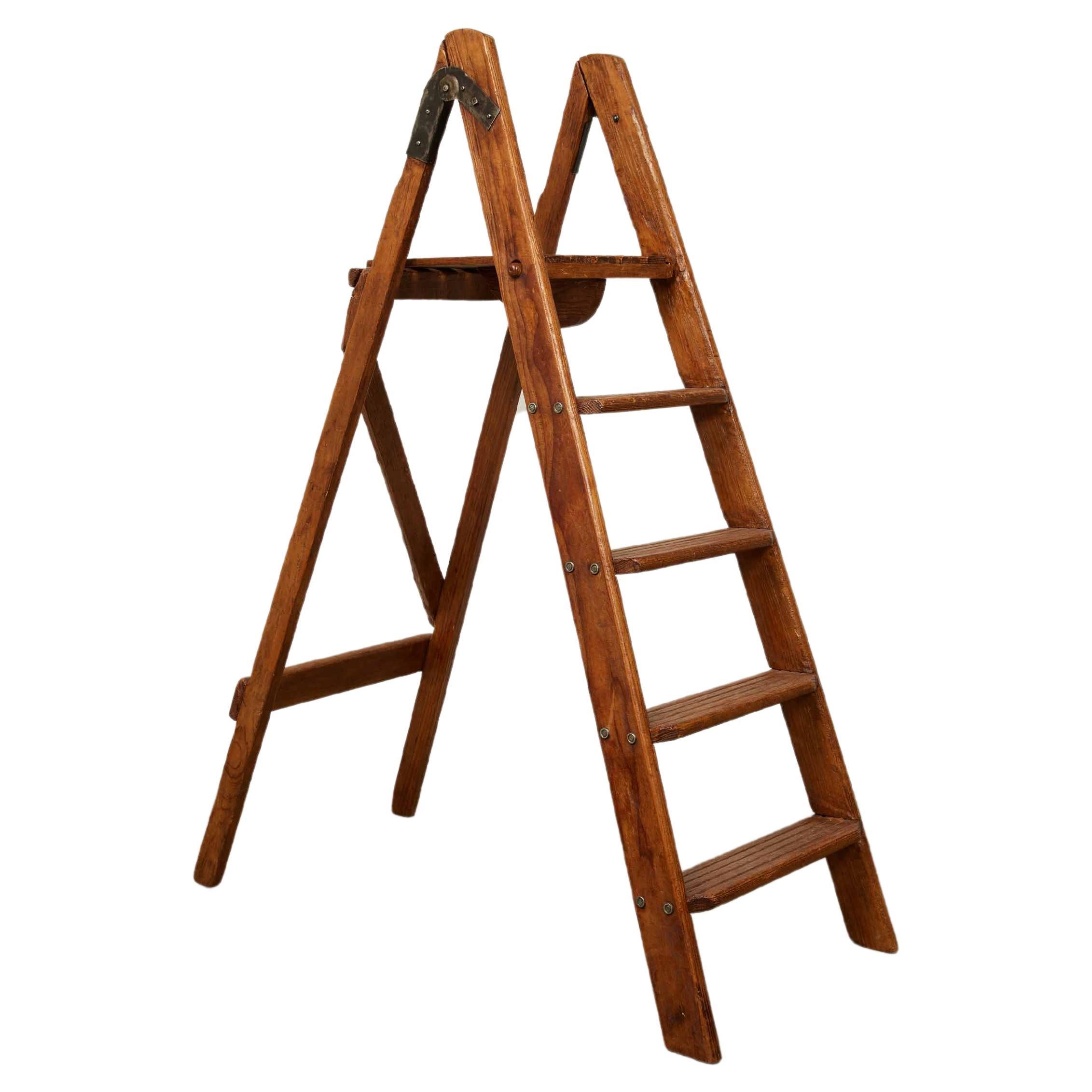 Antique English Folding Library Step Ladder, 1880s For Sale