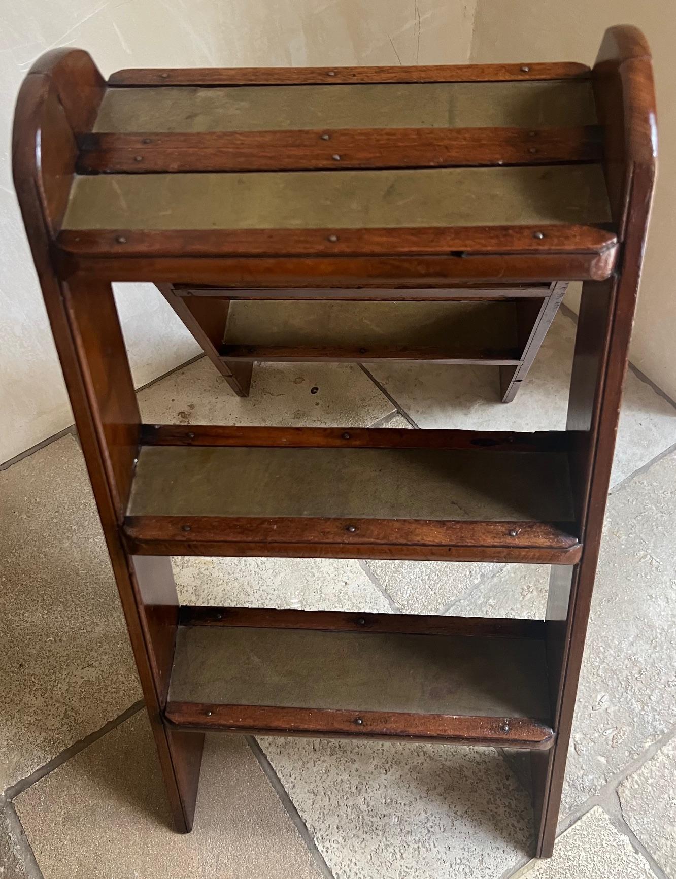 Mid-20th Century Antique English Folding Library Steps with Leather Treads 