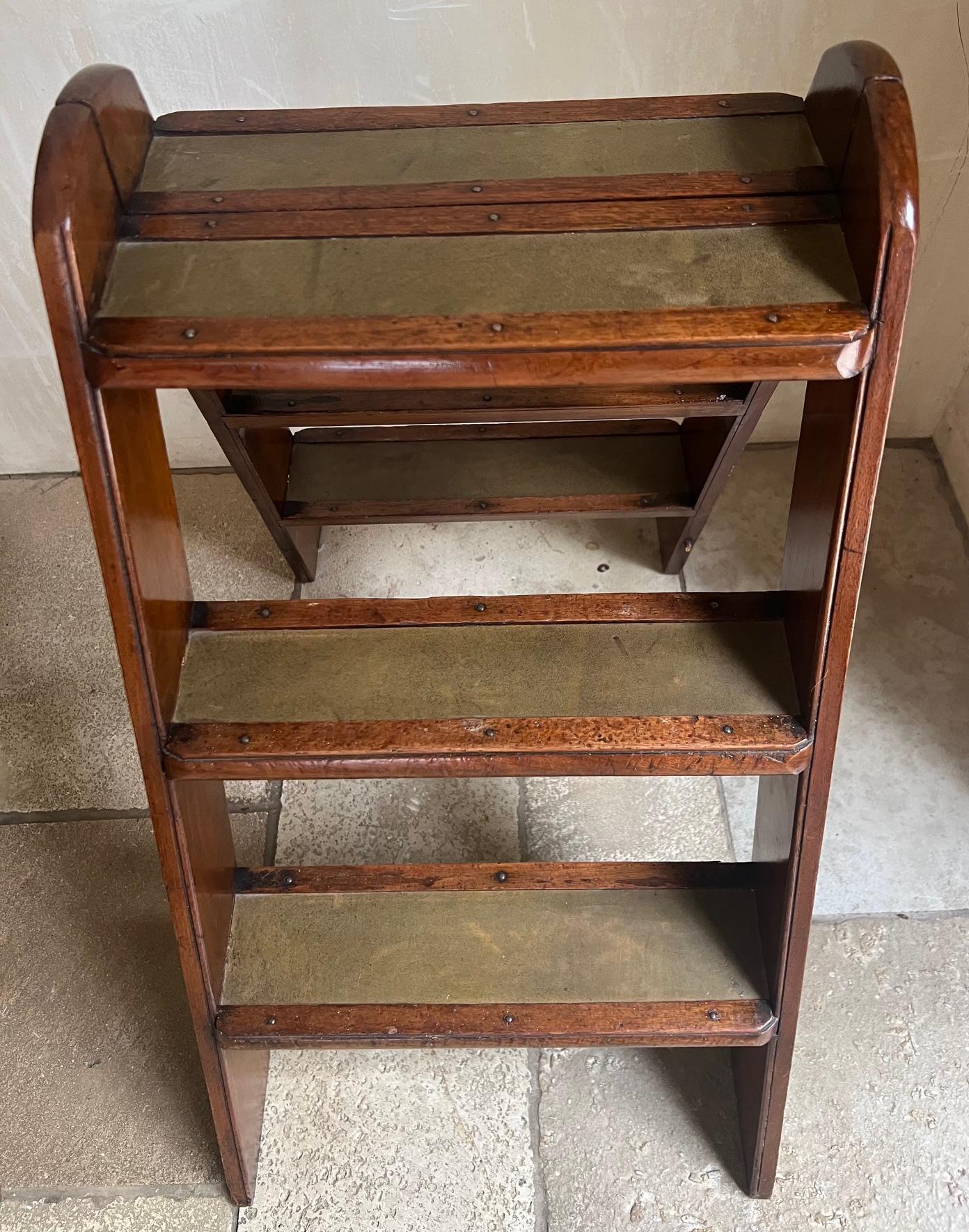 Antique English Folding Library Steps with Leather Treads  2