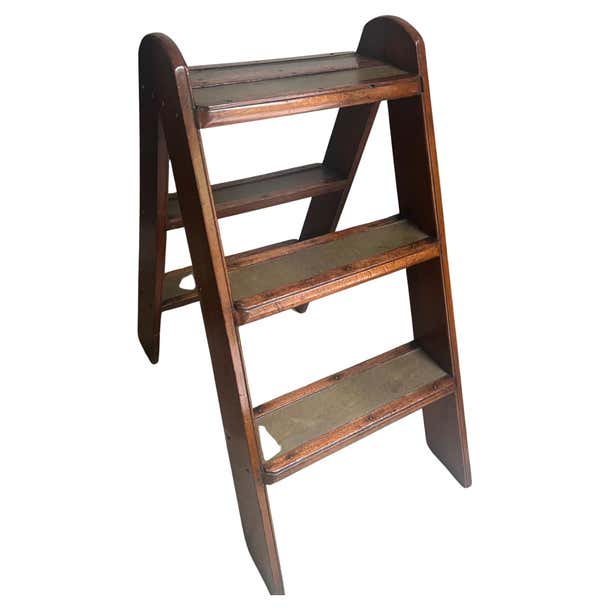 Antique English Folding Library Steps with Leather Treads at 1stDibs
