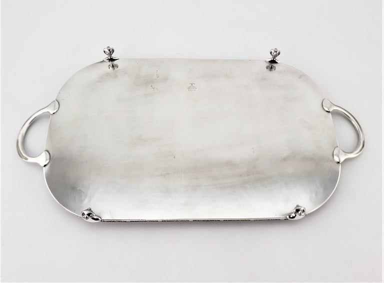 20th Century Antique English Footed Silver Plated Gallery Serving Tray with Floral Decoration For Sale
