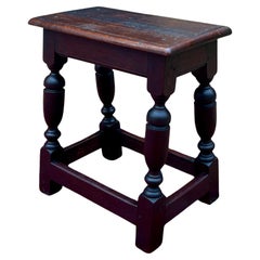 Ancien repose-pieds anglais ancien tabouret joint à pieds tournés en chêne piqué vers 1900