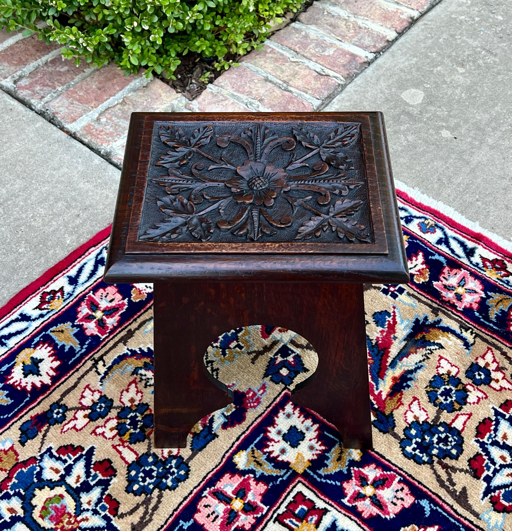 Antique English Footstool Bench Stool Carved Top Oak Rosette c. 1920s-30s 2