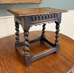 Antique English Footstool Bench Stool Joint Stool Barley Twist Carved Oak c.1900