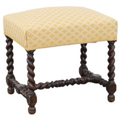 Antique English Footstool/ Ottoman with Turned Legs from the 19th Century