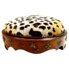 Antique English Footstool With Vintage Scalamandré