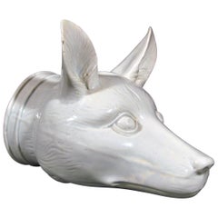 Antique English Fox-Head Pearlware Large Pottery Stirrup Cup, circa 1820-1830