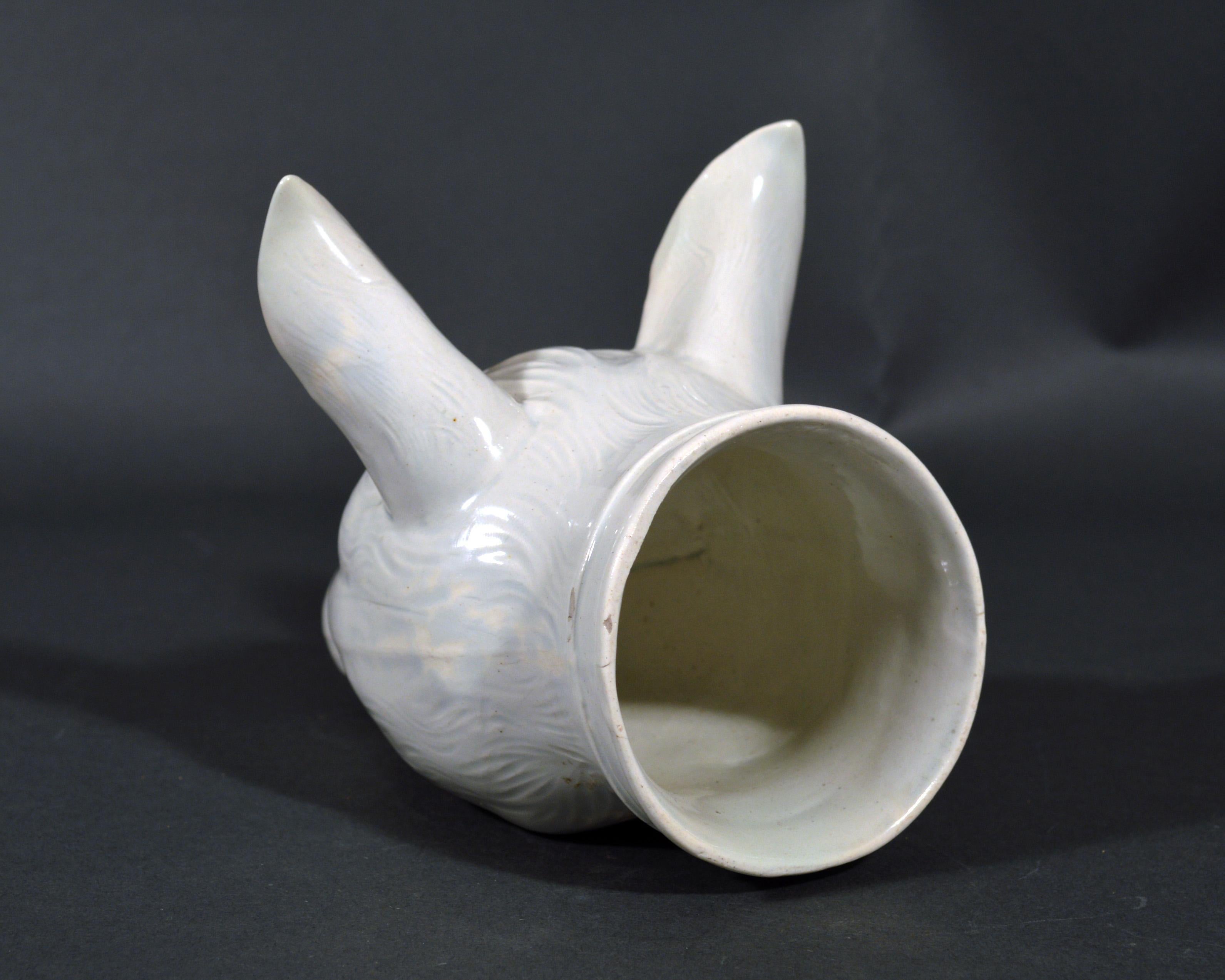 19th Century Antique English Fox-Head Pearlware Large Pottery Stirrup Cup, circa 1820-1830