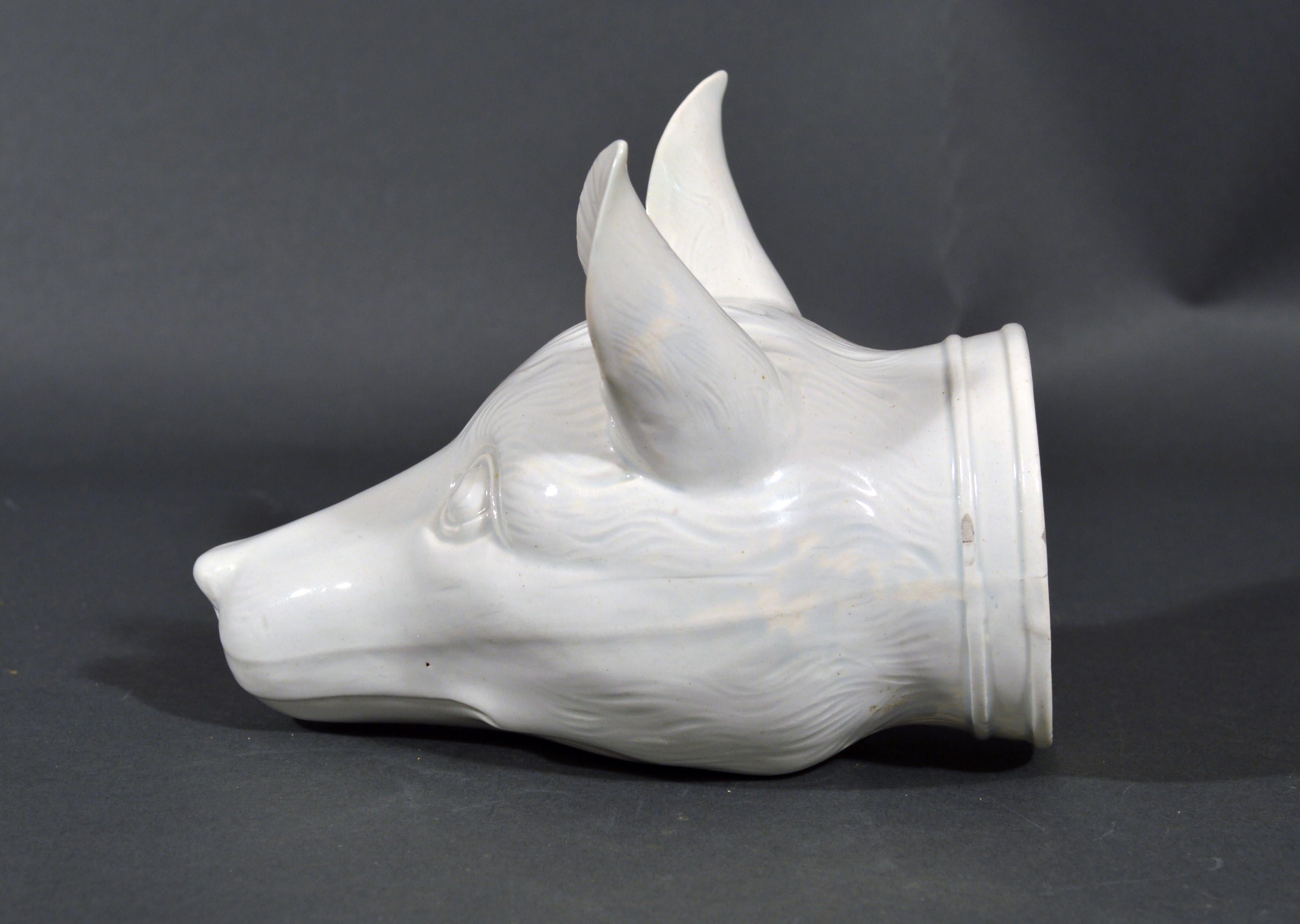 Antique English Fox-Head Pearlware Large Pottery Stirrup Cup, circa 1820-1830 1